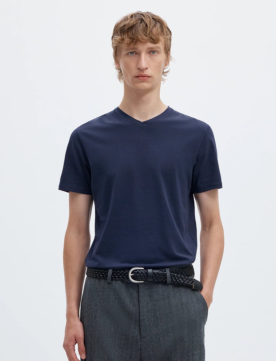 Selected - SLHNEWPIMA SS V-NECK TEE NOOS - t-shirts mit v-ausschnitt - navy blazer - 0