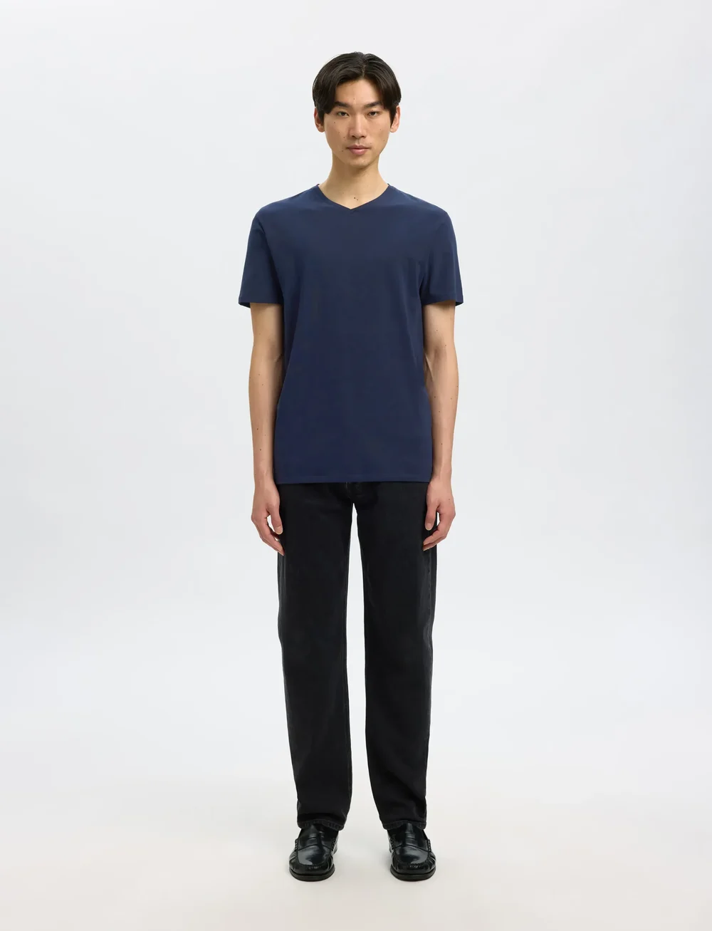 Selected - SLHNEWPIMA SS V-NECK TEE NOOS - t-shirts med v-hals - navy blazer - 4