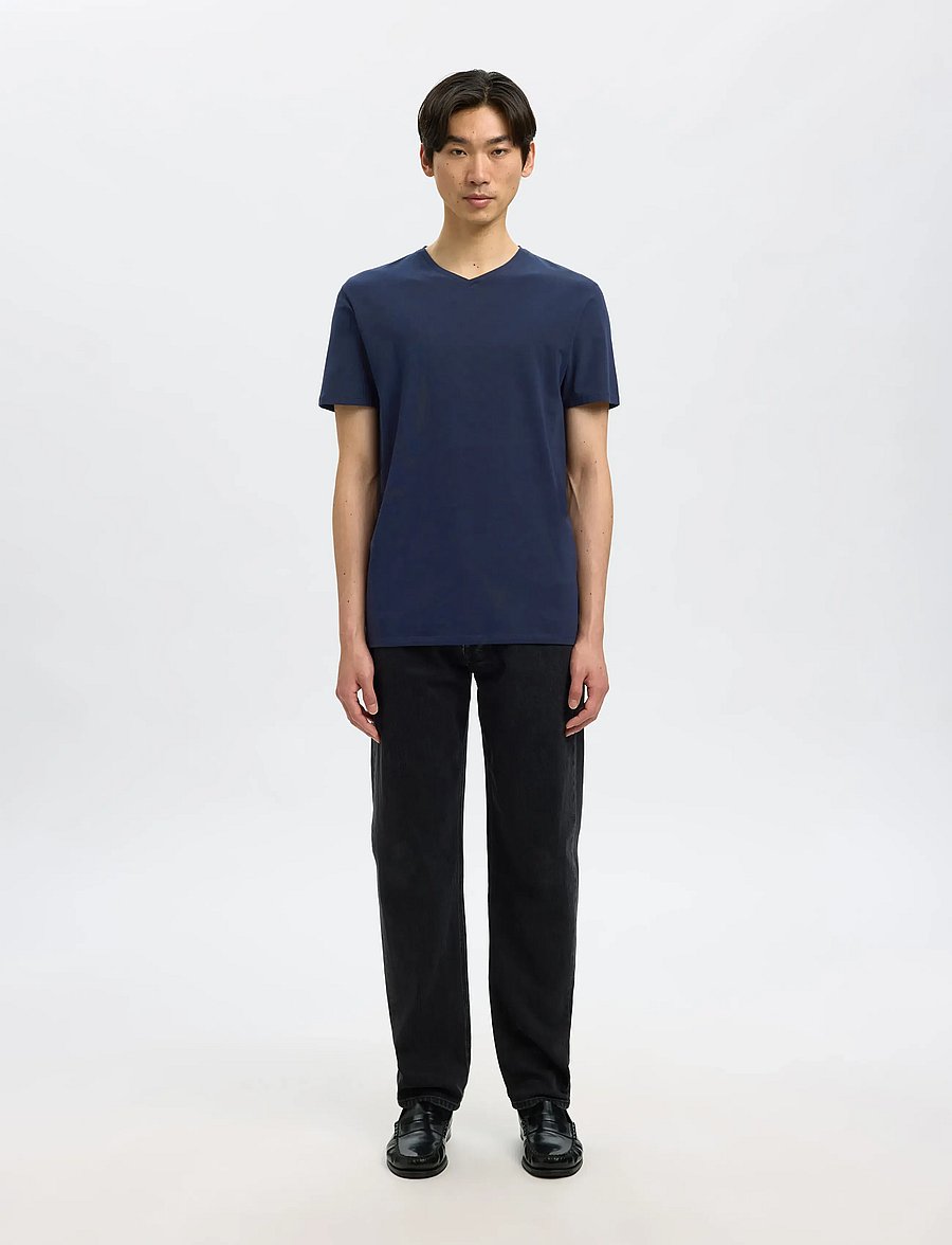 Selected - SLMNEWPIMA SS V-NECK TEE NOOS - t-shirts mit v-ausschnitt - navy blazer - 4