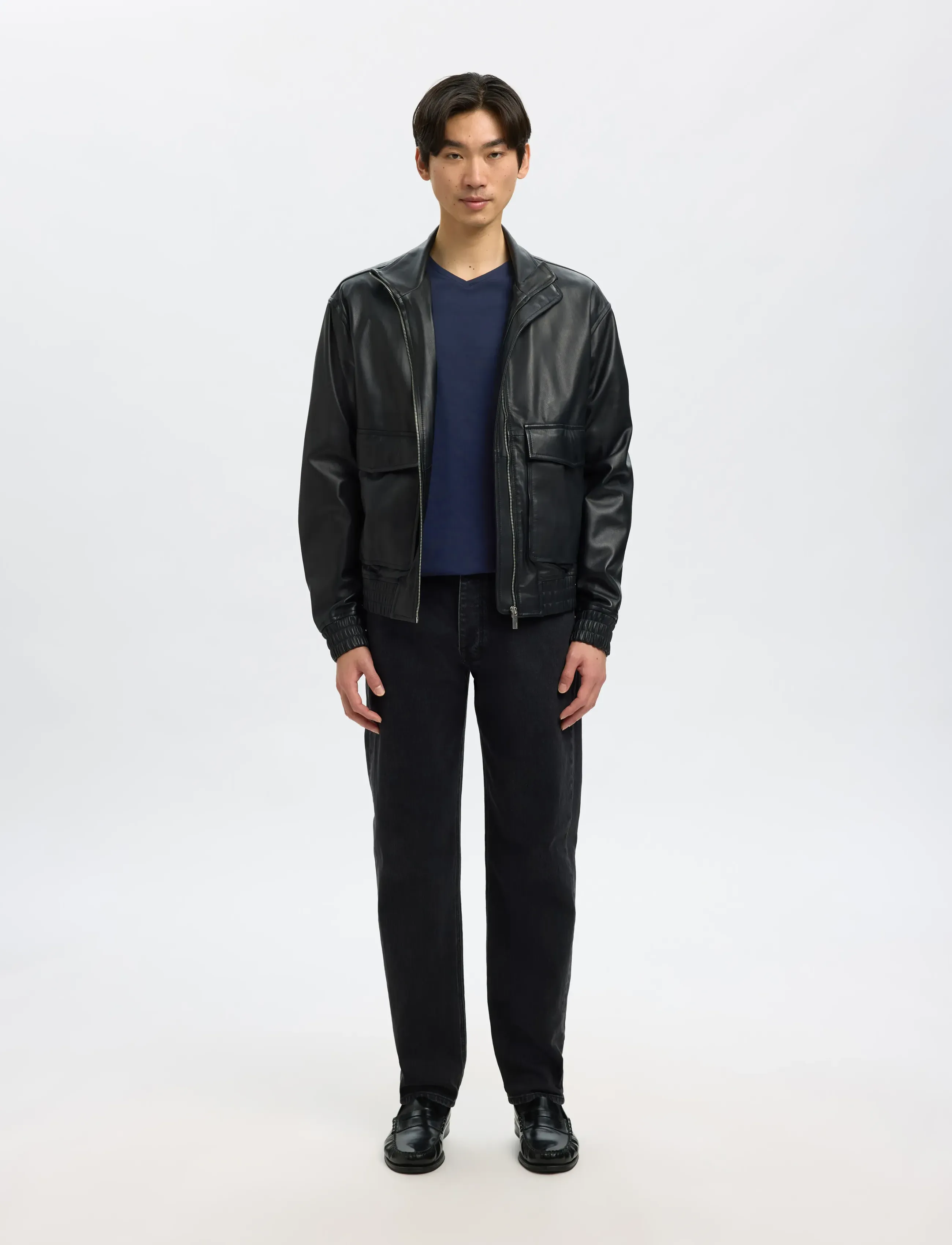 Selected - SLMNEWPIMA SS V-NECK TEE NOOS - v-hals t-shirts - navy blazer - 5