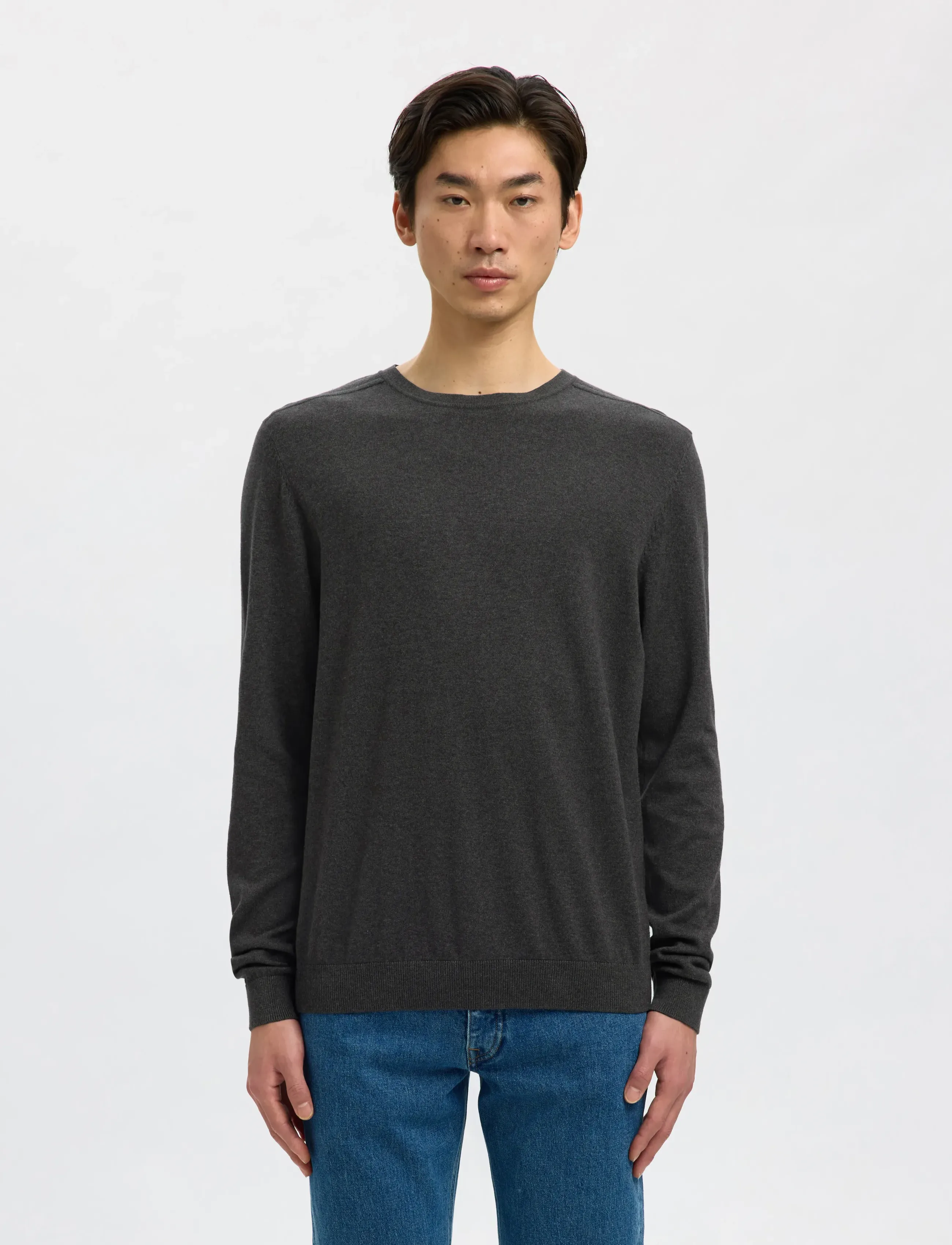 Selected SLMBERG CREW NECK NOOS - Rundhals - ANTRACIT / green