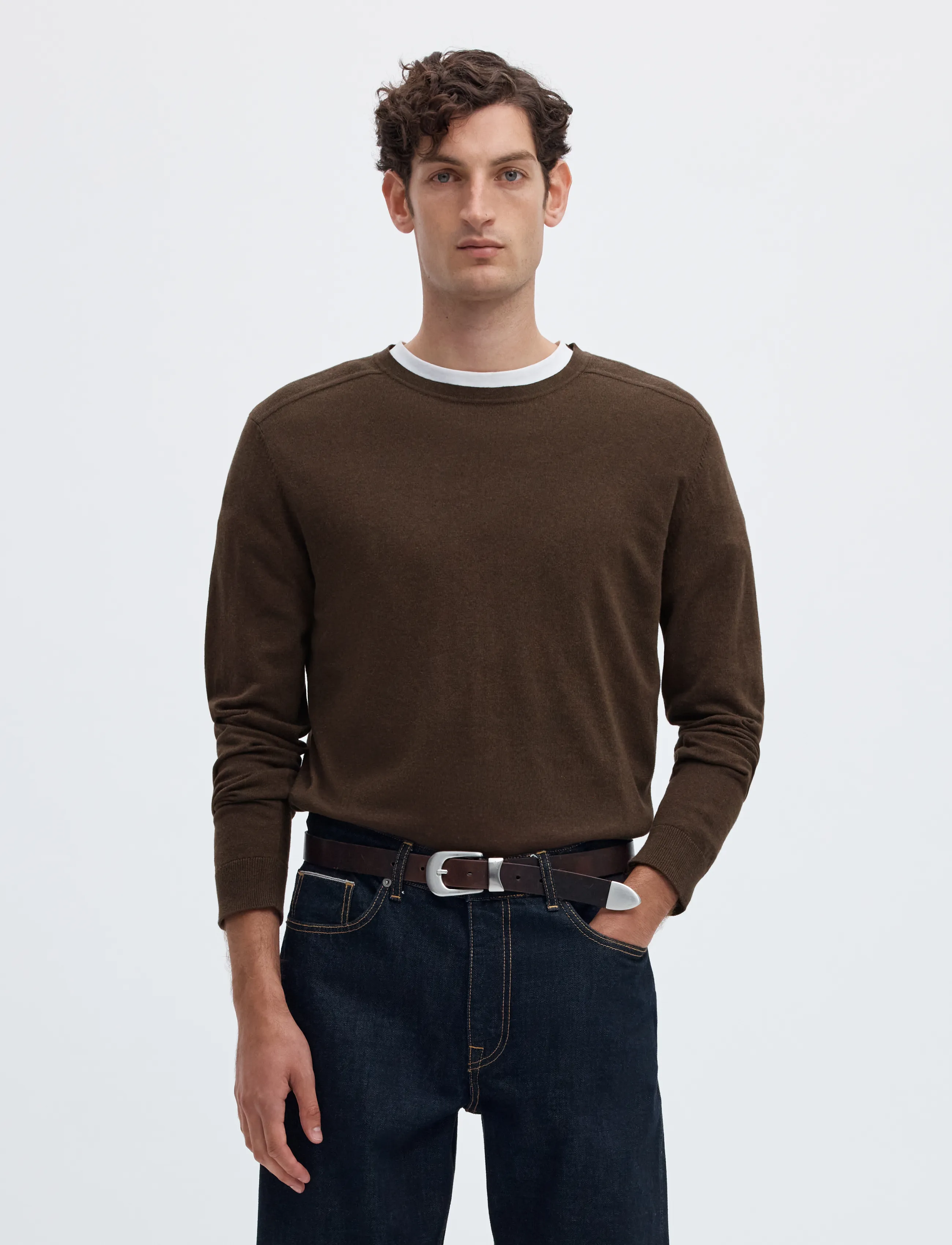 Selected SLMBERG CREW NECK NOOS - Kudumid - DELICIOSO / brown