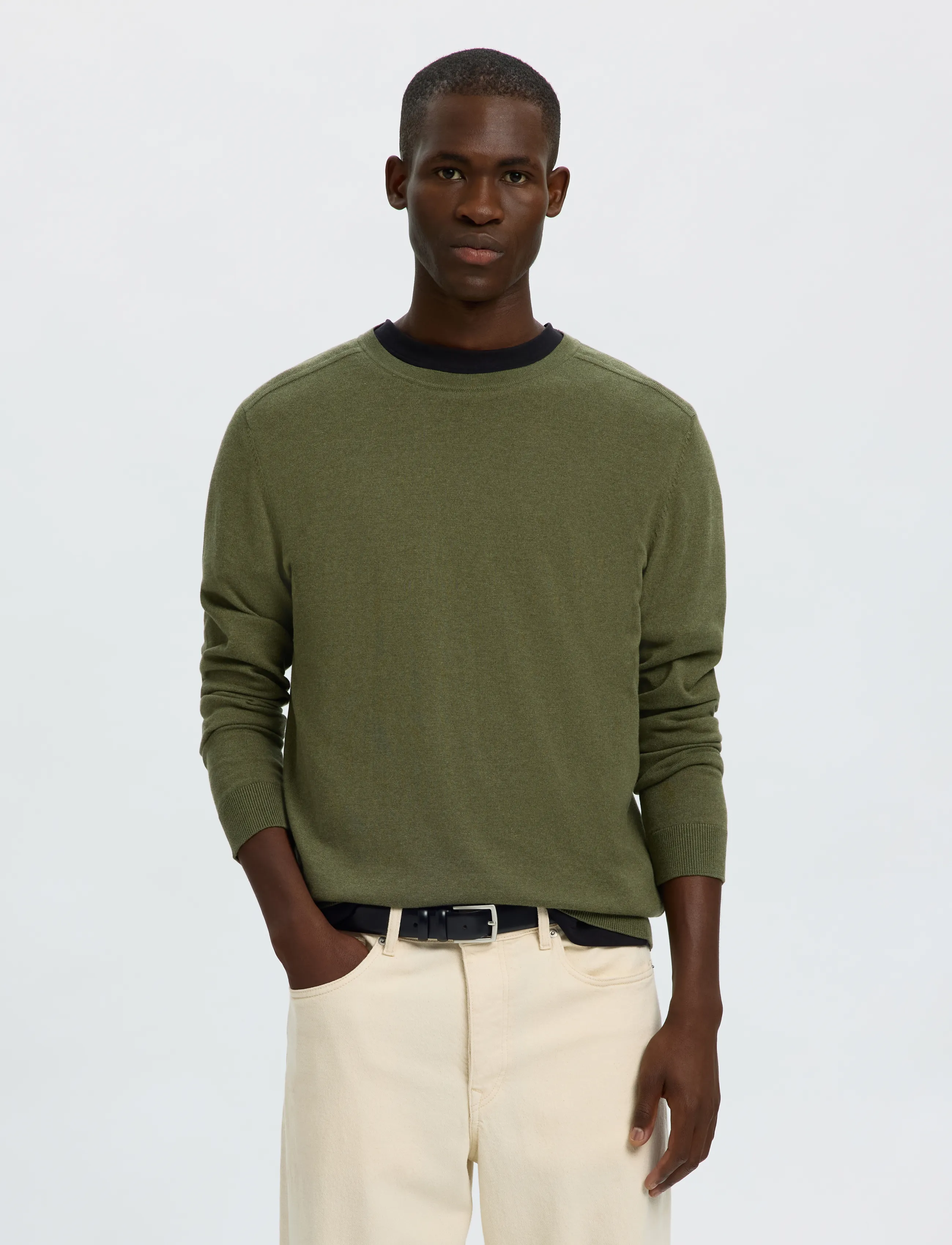 Selected Slmberg Crew Neck Noos, L, Knitwear, Grün - Round Necks, Männerswear
