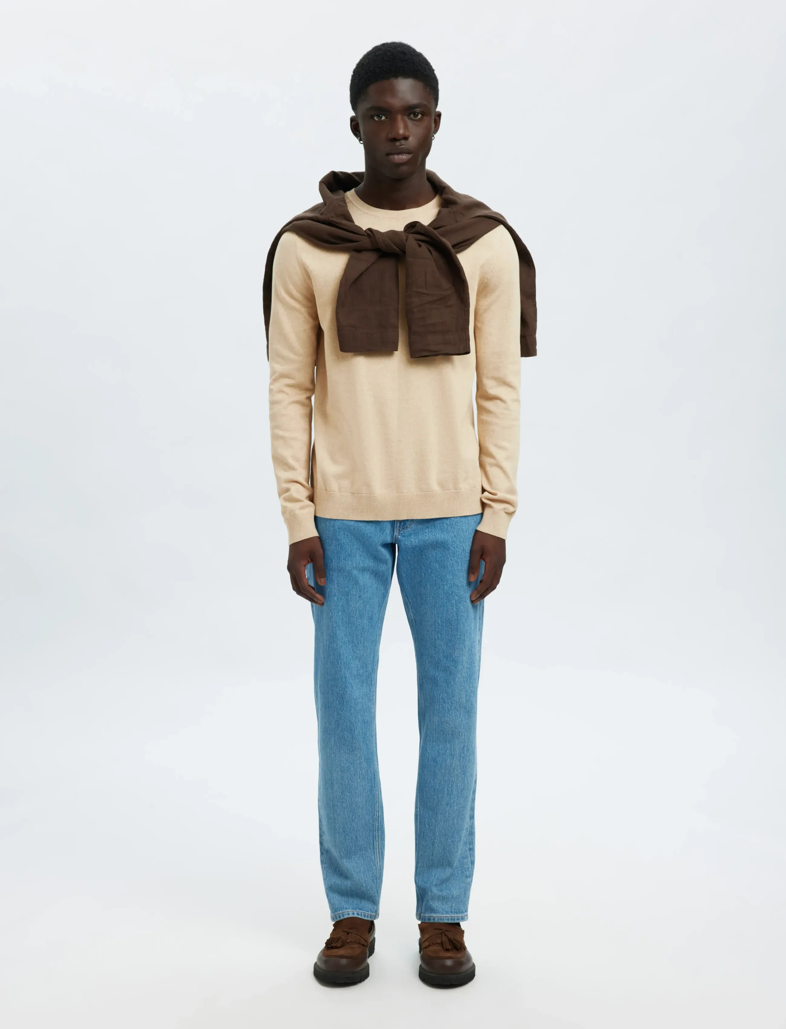 Selected Slmberg Crew Neck Noos, M, Knitwear, Beige - Round Necks, Männerswear