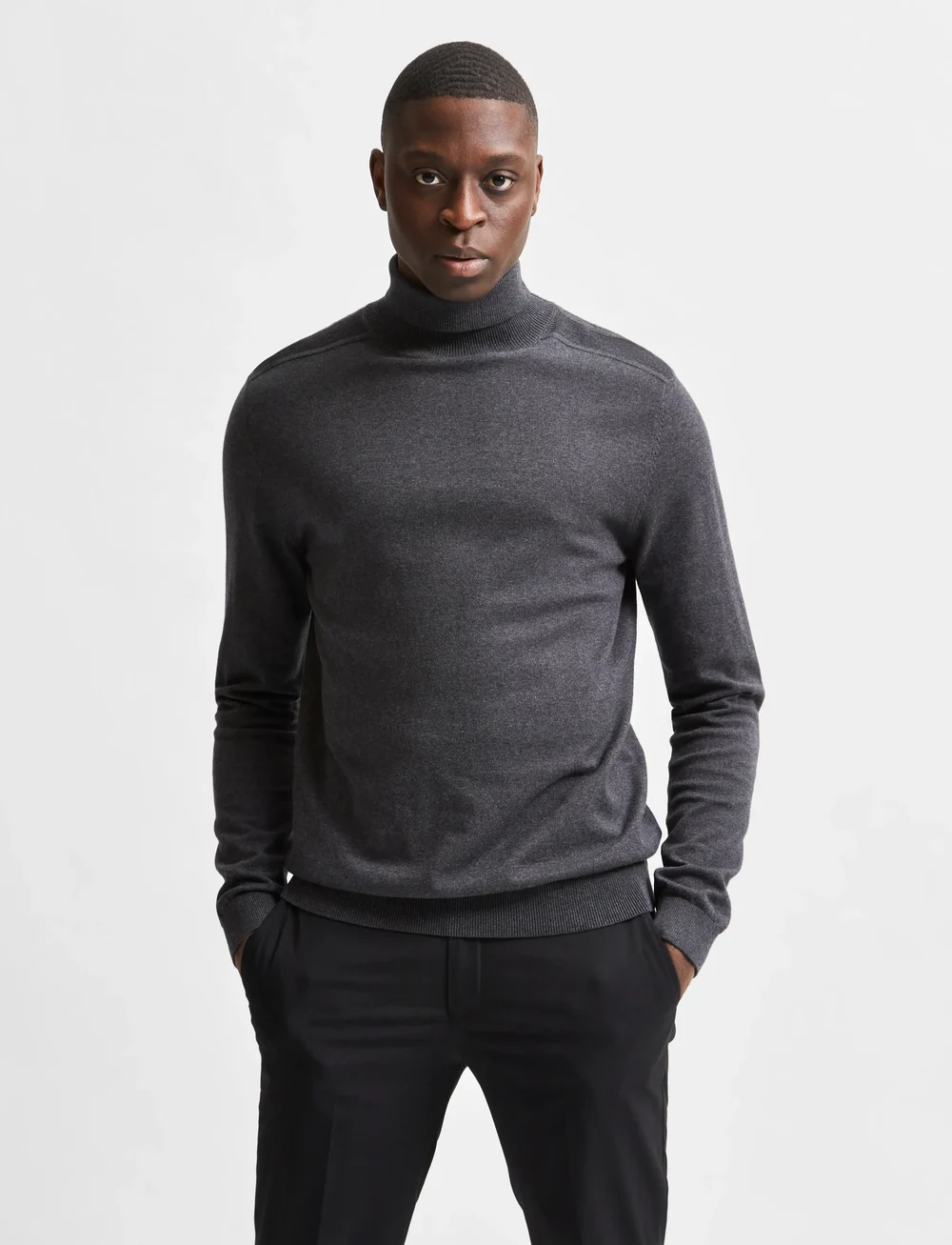 Selected - SLHBERG ROLL NECK NOOS - rullekraver - antracit - 0
