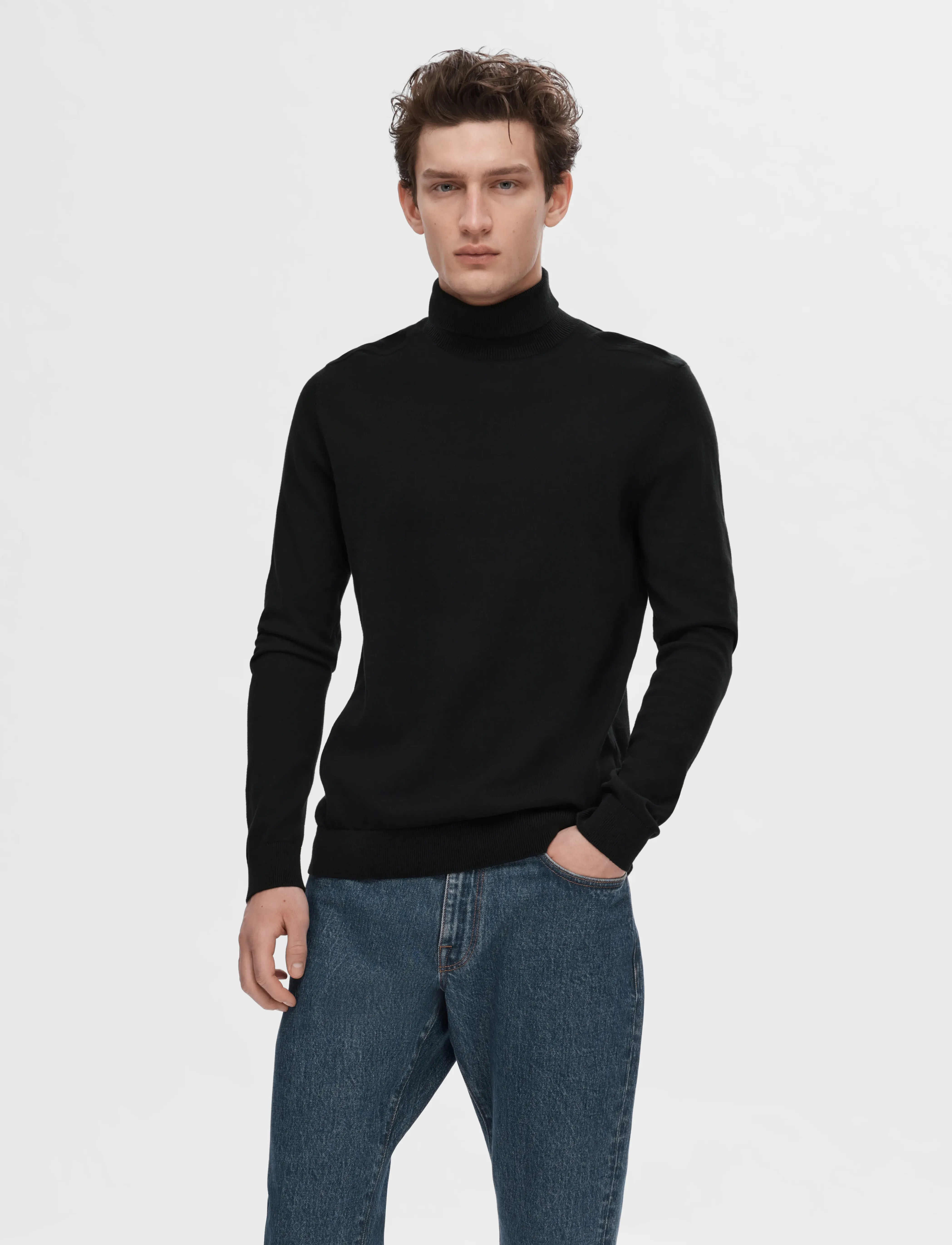 Selected Slhberg Roll Neck Noos, S, Black, Strik > Rullekraves, Herre