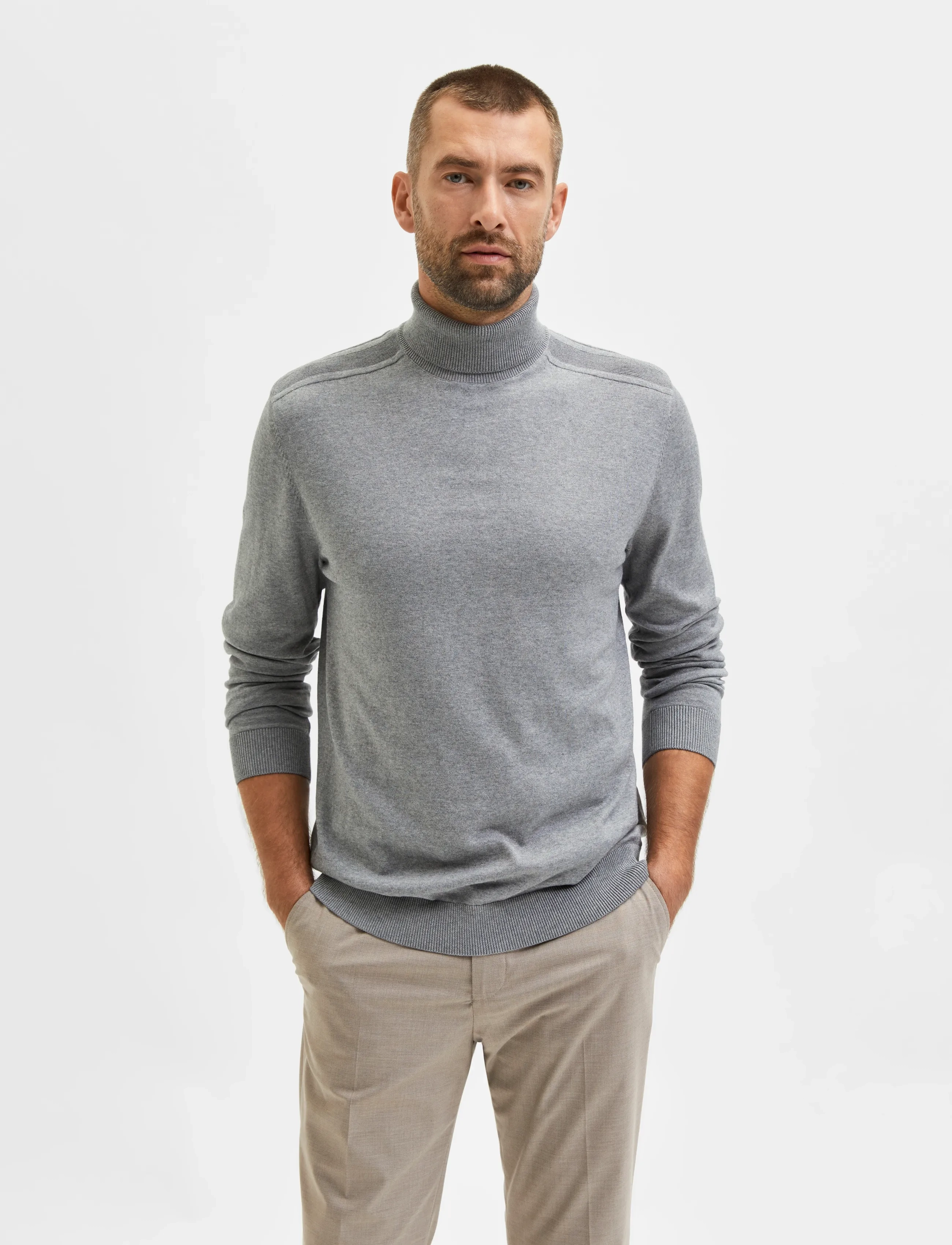 Selected Slhberg Roll Neck Noos, Mænd, Rullekrave Sweater, Grå, Str: XXL