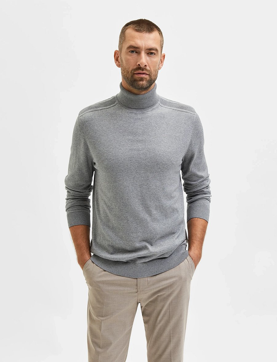 Selected - SLHBERG ROLL NECK NOOS - polokrage - medium grey melange - 0
