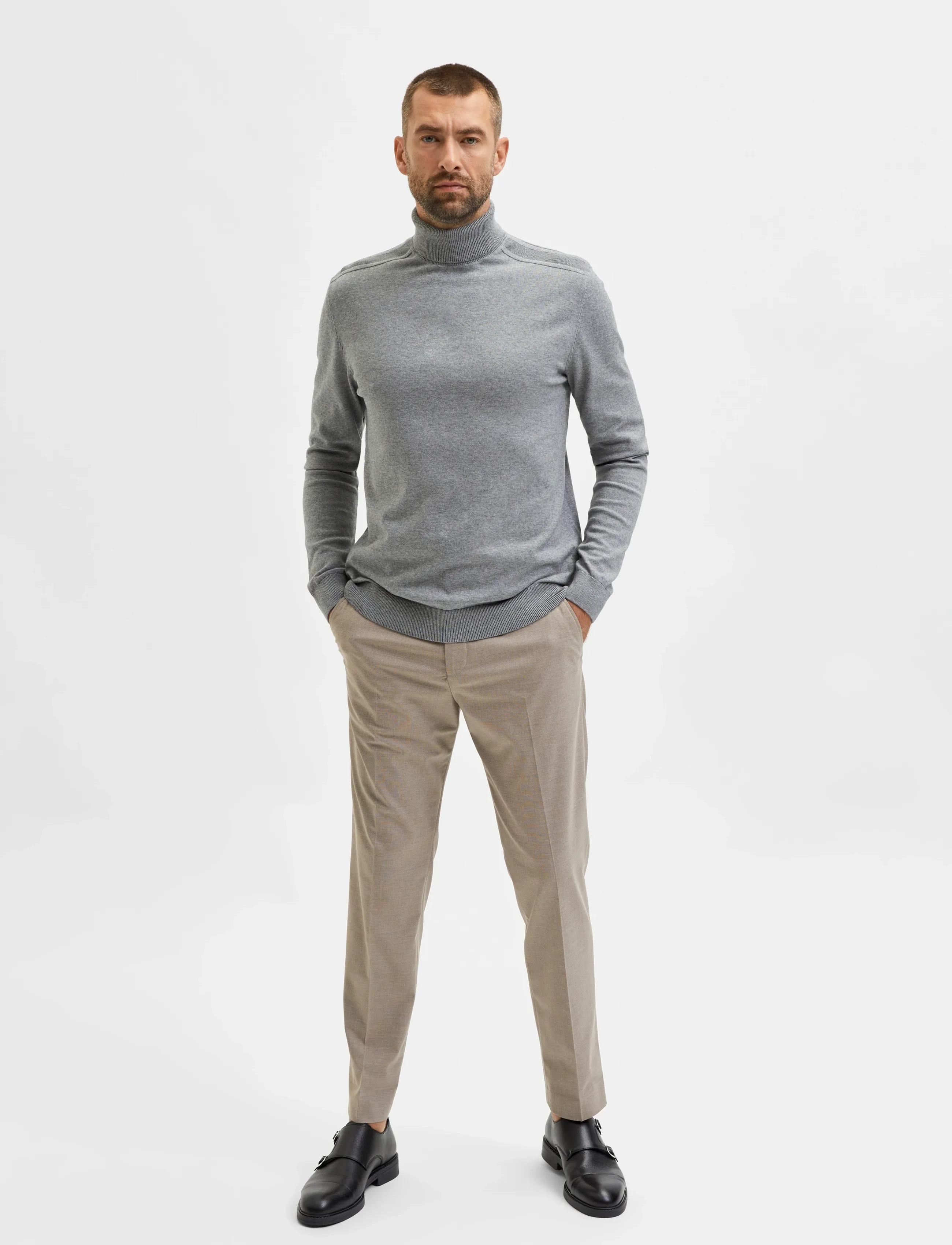Selected - SLHBERG ROLL NECK NOOS - polokrage - medium grey melange - 4