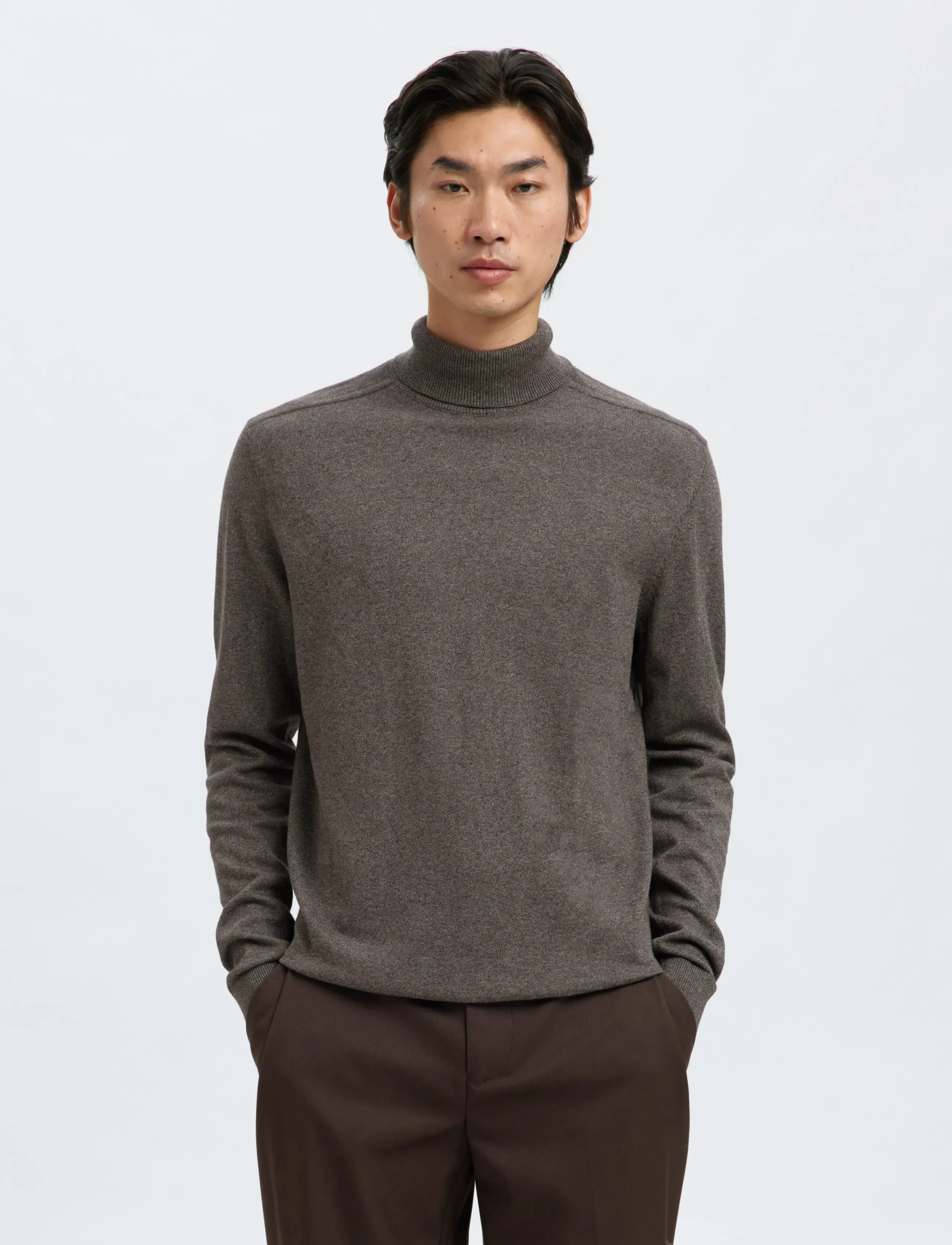 Selected Slhberg Roll Neck Noos, L, Brown, Strik > Rullekraves, Herre