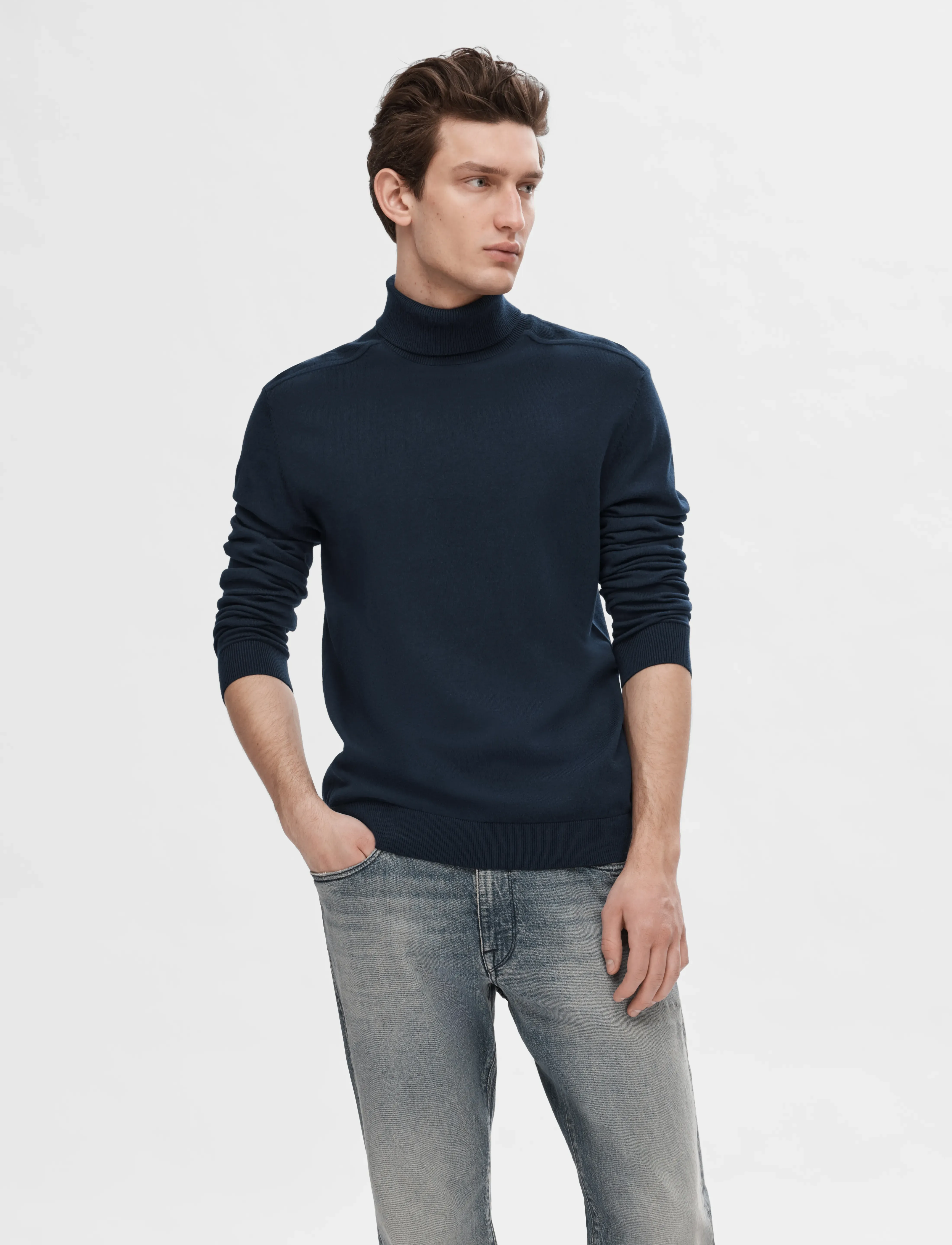 Selected Slhberg Roll Neck Noos, M, Knitwear, Marineblau - Turtlenecks, Männerswear
