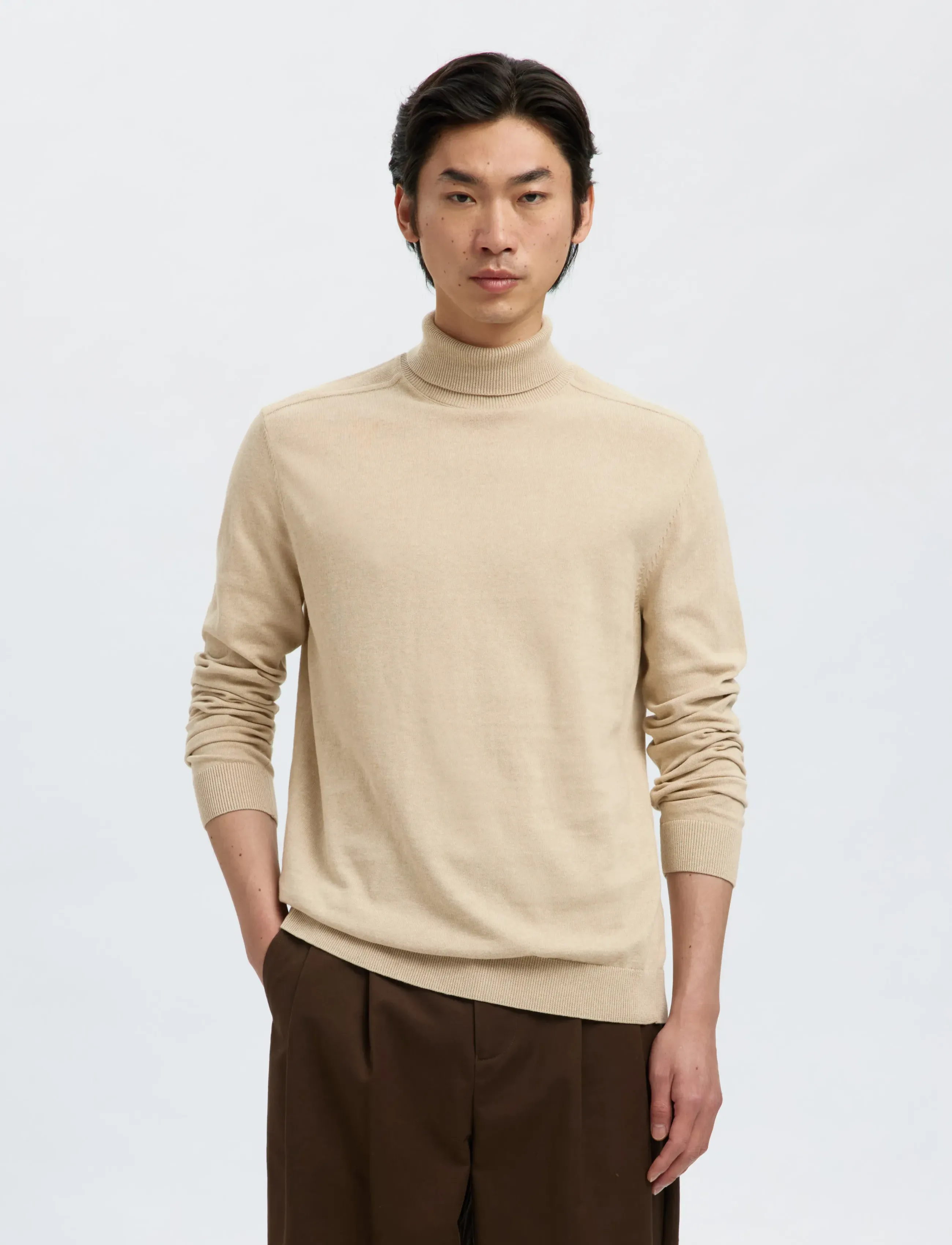 Selected Slhberg Roll Neck Noos, XL, Beige, Strik > Rullekraves, Herre