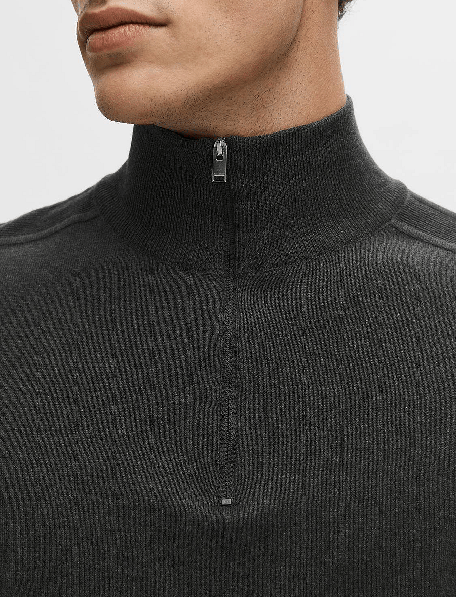 Selected - SLHBERG LS HALF ZIP NOOS - pullover mit halbem reißverschluss - antracit - 4