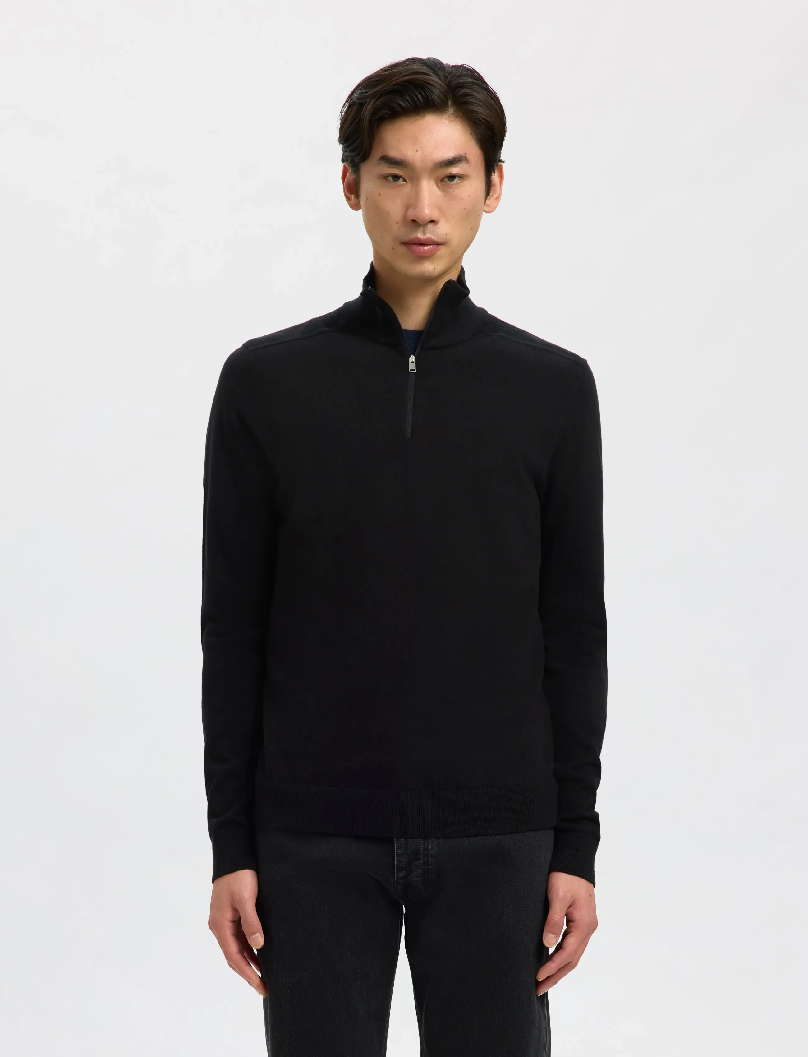 Selected Slmberg Ls Half Zip Noos, Mænd, Halv Lynlås Cardigan, Sort, Str: XL