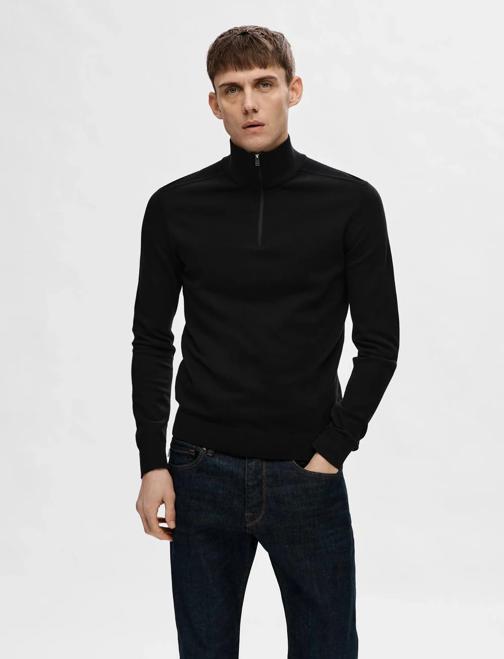 Selected - SLHBERG LS HALF ZIP NOOS - halfzip strik - black - 0