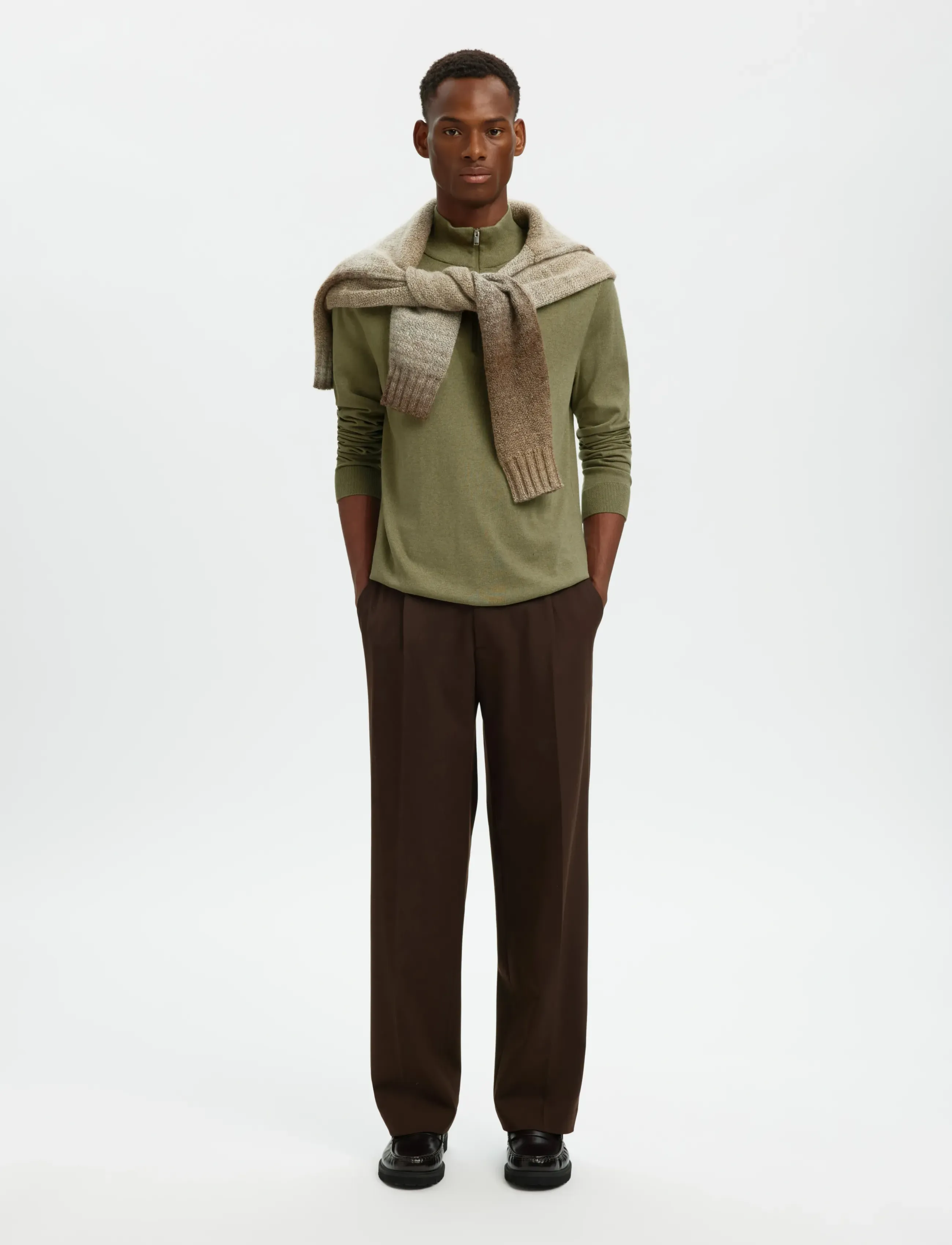 Selected - SLHBERG LS HALF ZIP NOOS - halfzip strik - deep lichen green - 4