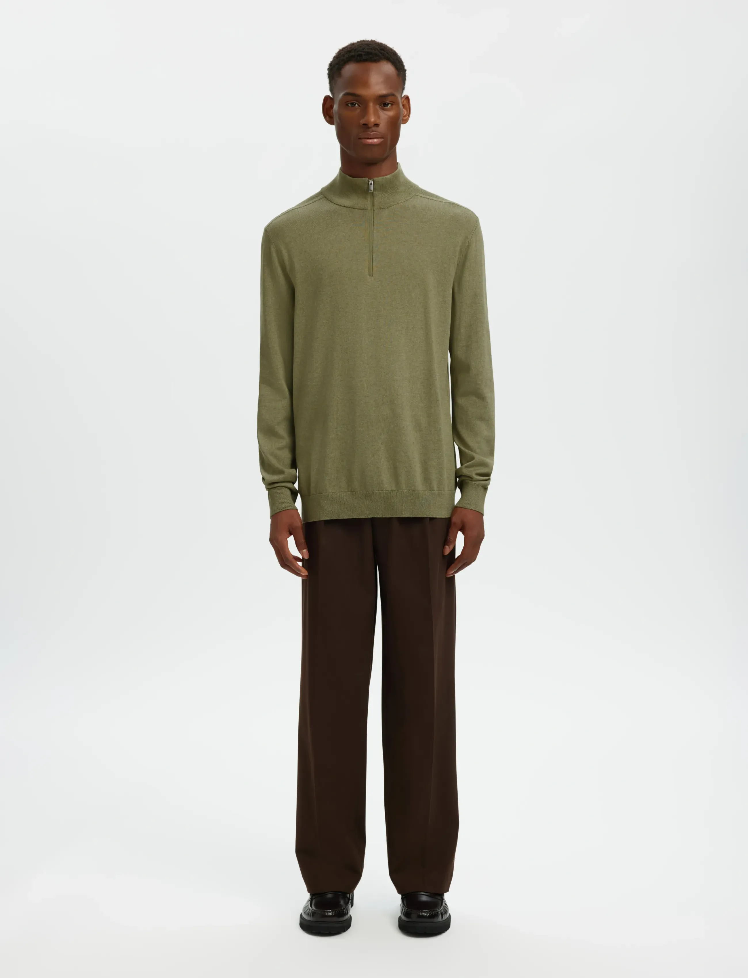 Selected - SLHBERG LS HALF ZIP NOOS - halfzip strik - deep lichen green - 5