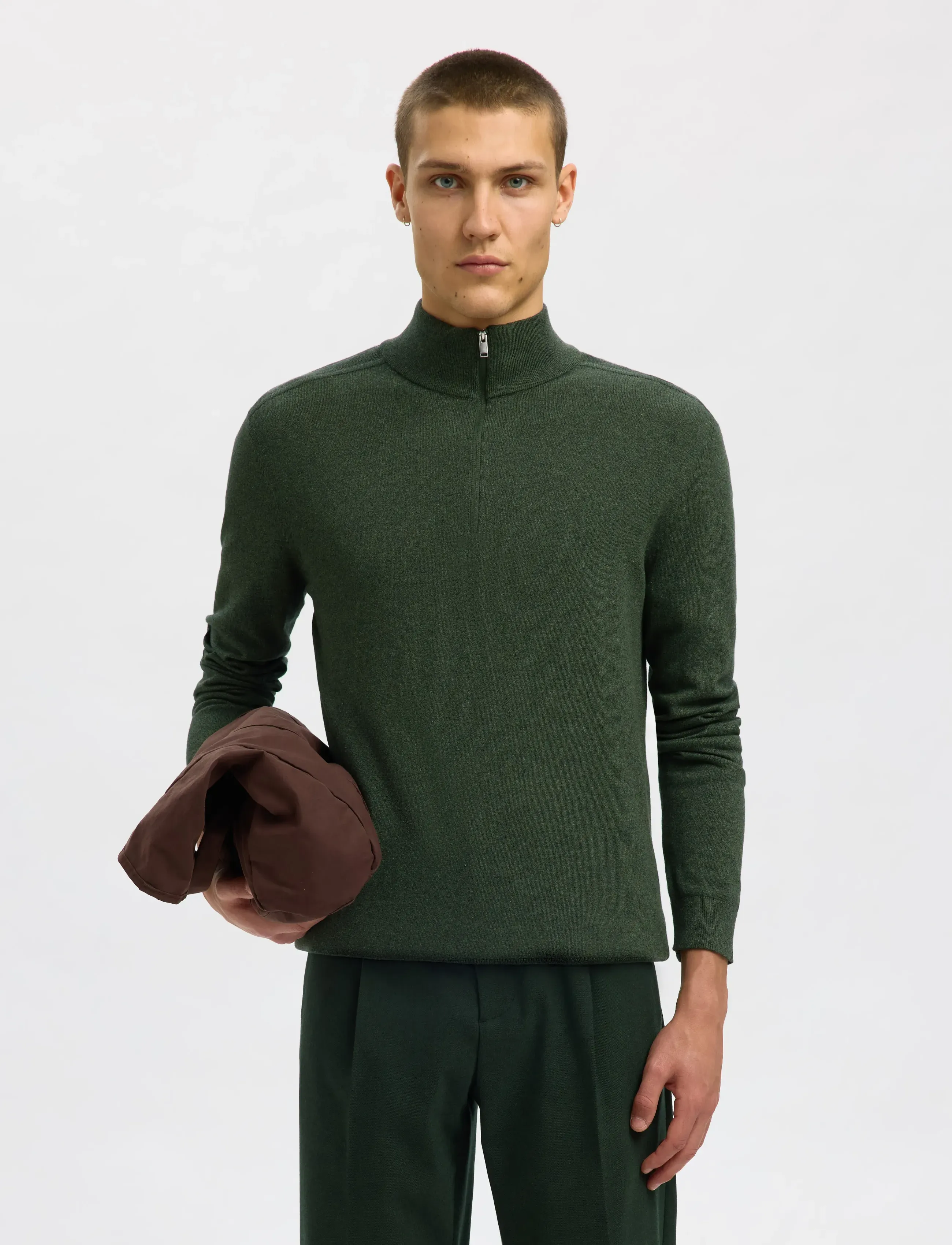 Selected Slmberg Ls Half Zip Noos, Mænd, Halv Lynlås Cardigan, Grøn, Str: M