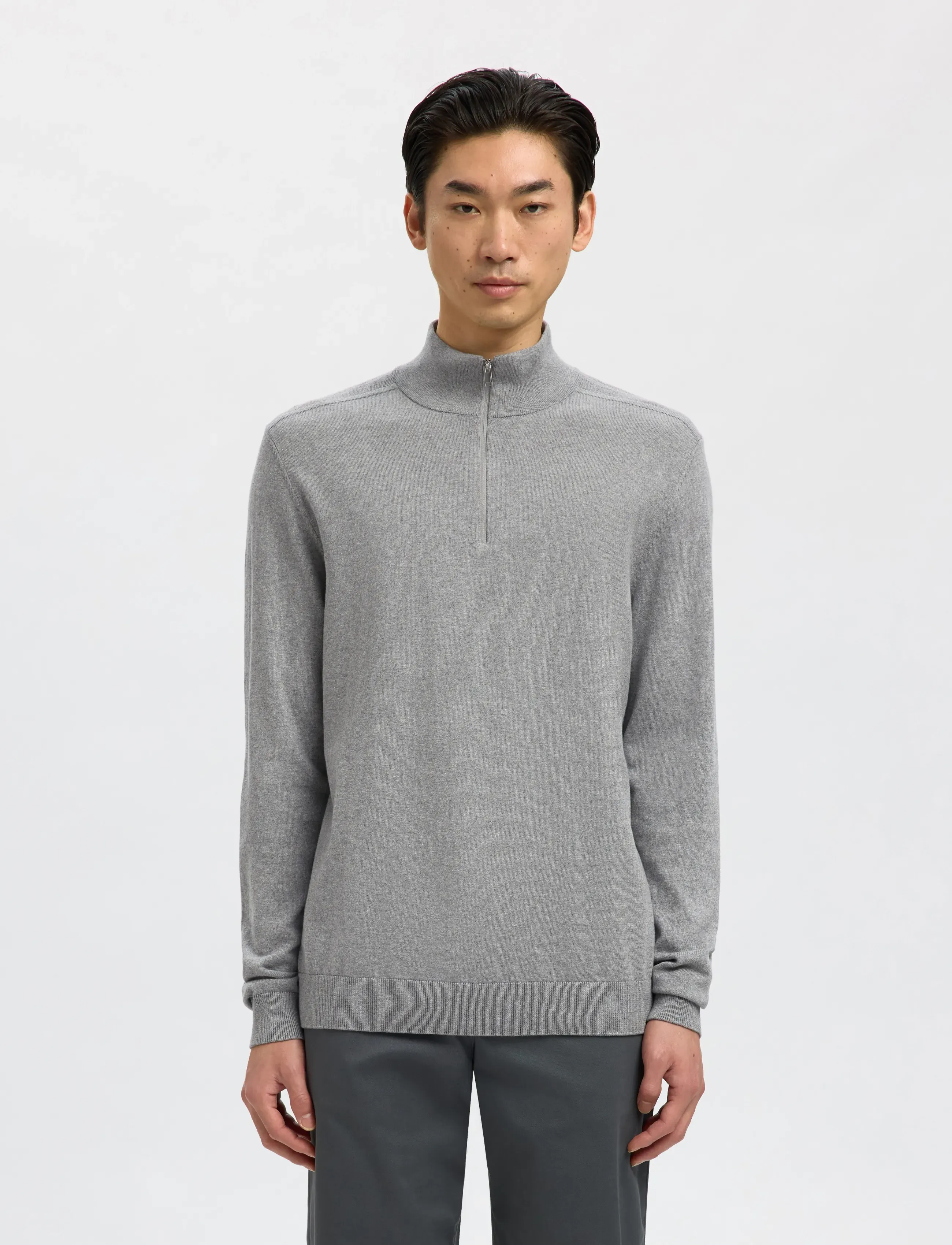 Selected Slmberg Ls Half Zip Noos, Mænd, Halv Lynlås Cardigan, Grå, Str: XL