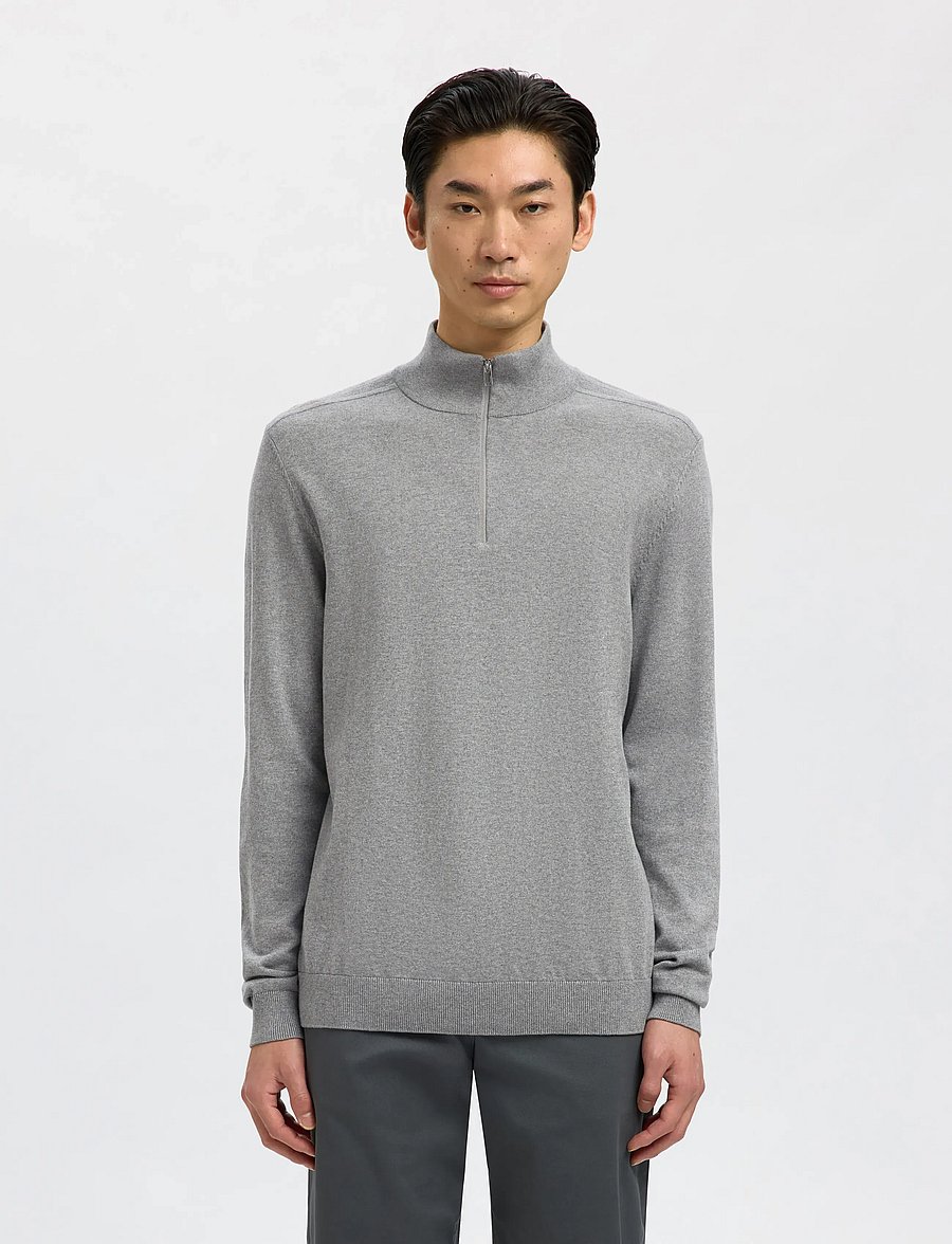 Selected - SLHBERG LS HALF ZIP NOOS - pullover mit halbem reißverschluss - medium grey melange - 0