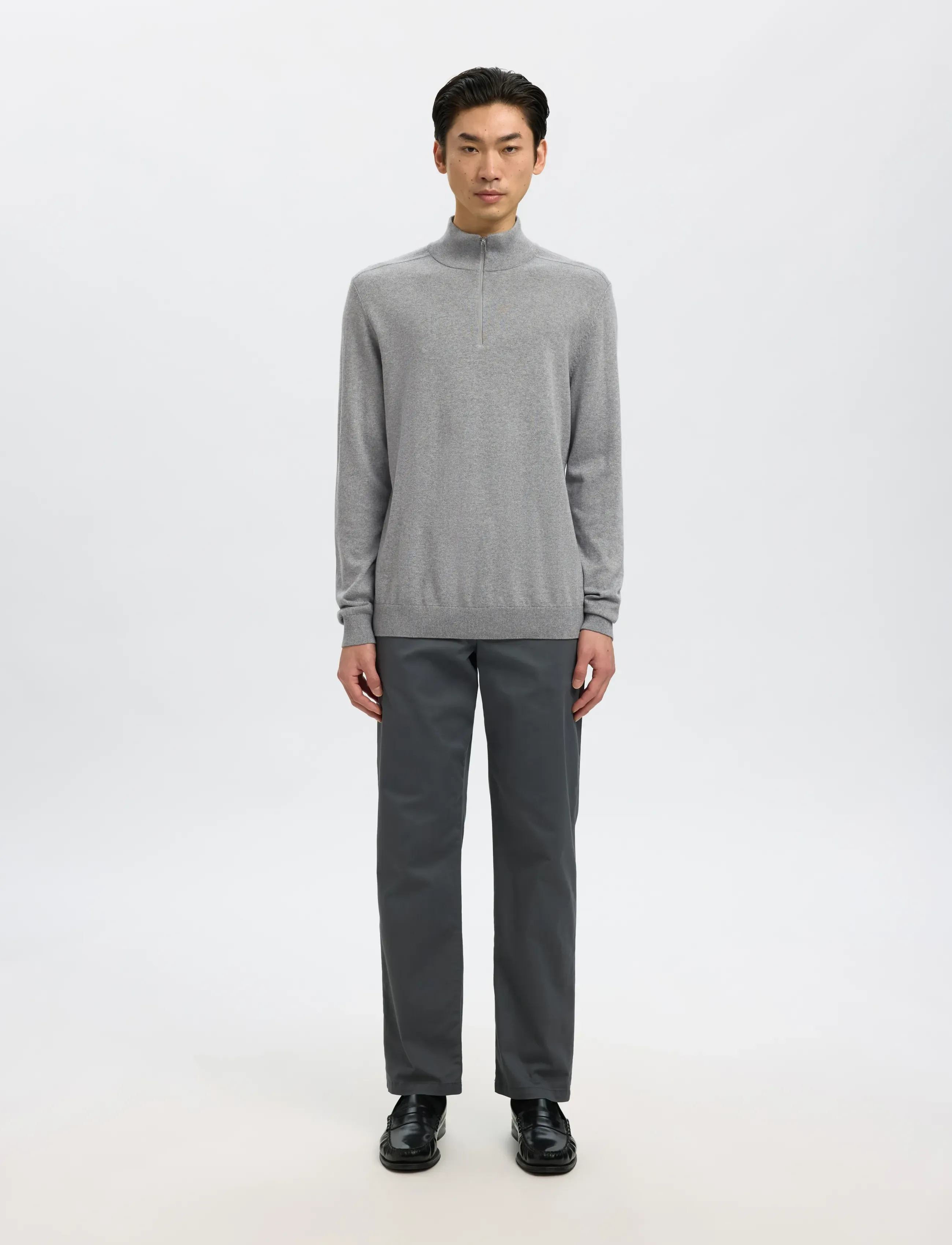 Selected - SLHBERG LS HALF ZIP NOOS - halfzip strik - medium grey melange - 3