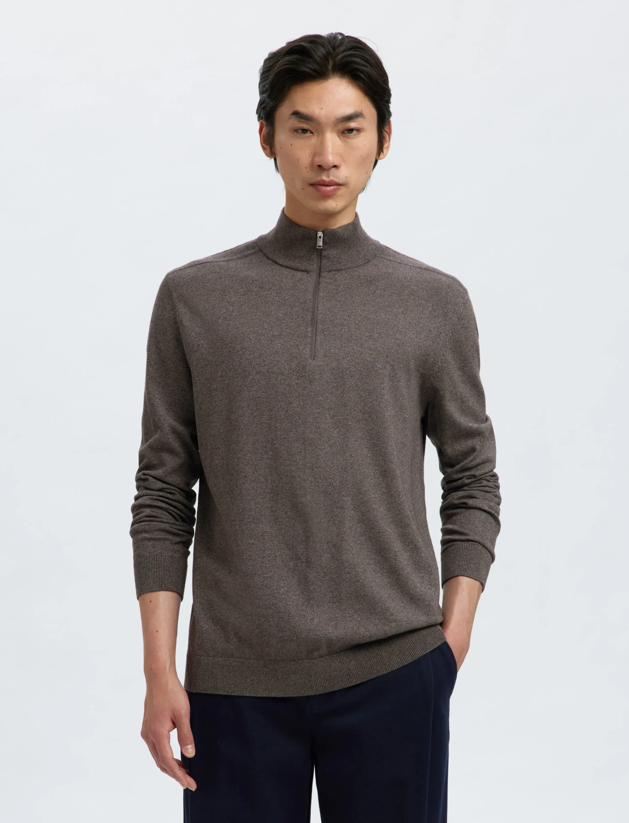 Selected Slmberg Ls Half Zip Noos, Mænd, Halv Lynlås Cardigan, Brun, Str: M