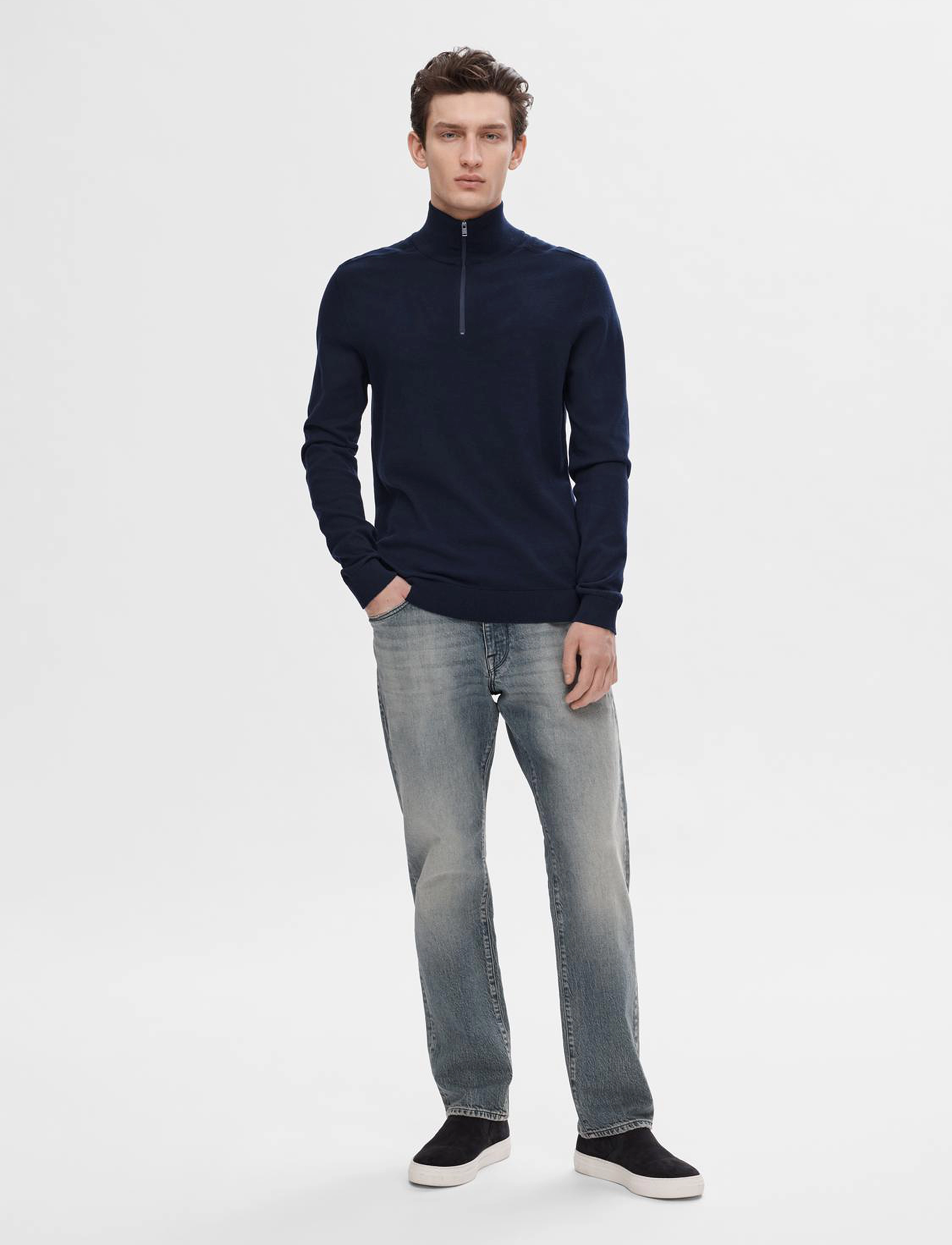 Selected - SLHBERG LS HALF ZIP NOOS - halfzip strik - navy blazer - 4