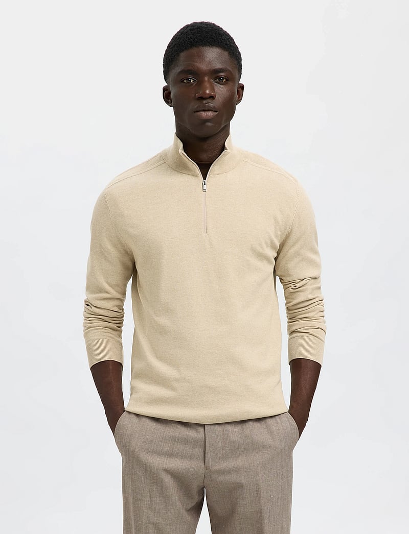 Selected - SLHBERG HALF ZIP CARDIGAN NOOS - pullover mit halbem reißverschluss - oatmeal - 0