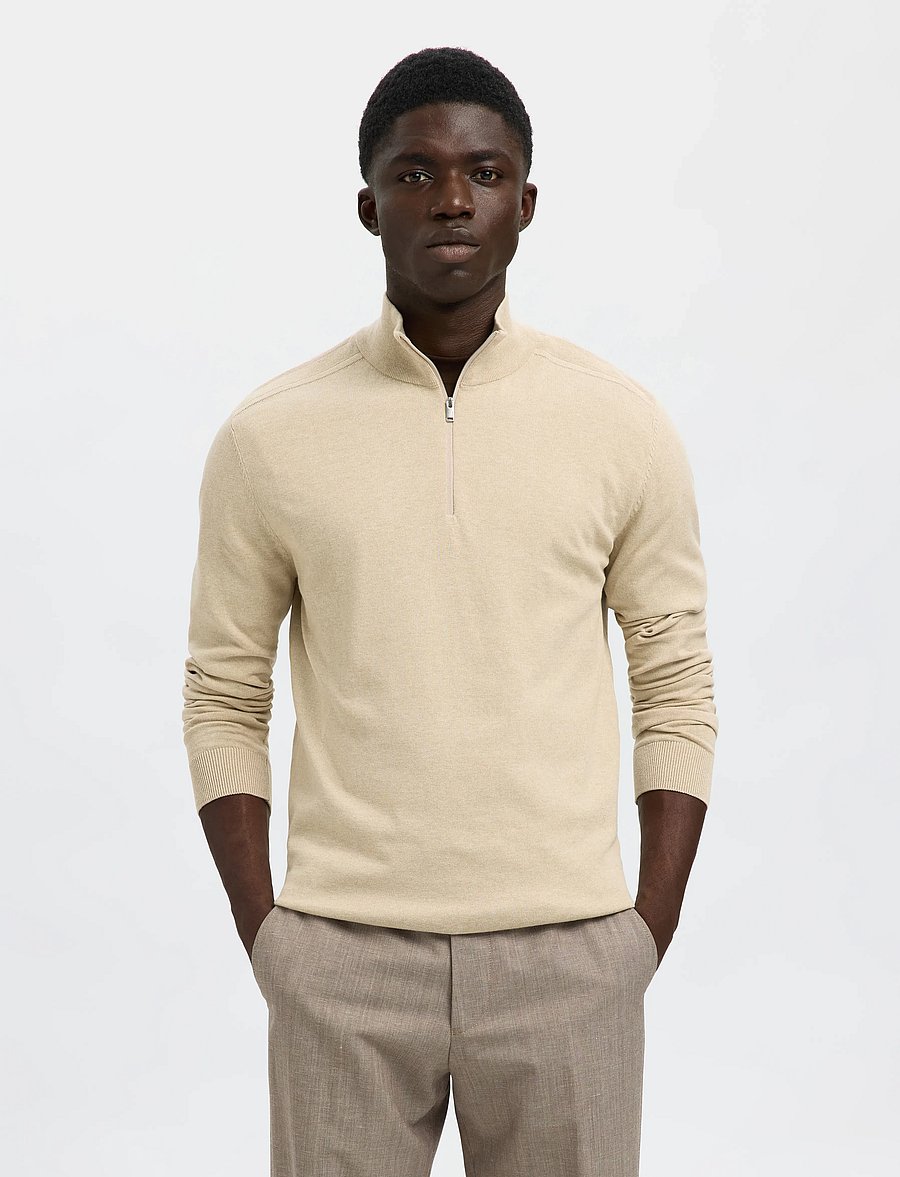 Selected - SLHBERG LS HALF ZIP NOOS - pullover mit halbem reißverschluss - oatmeal - 0