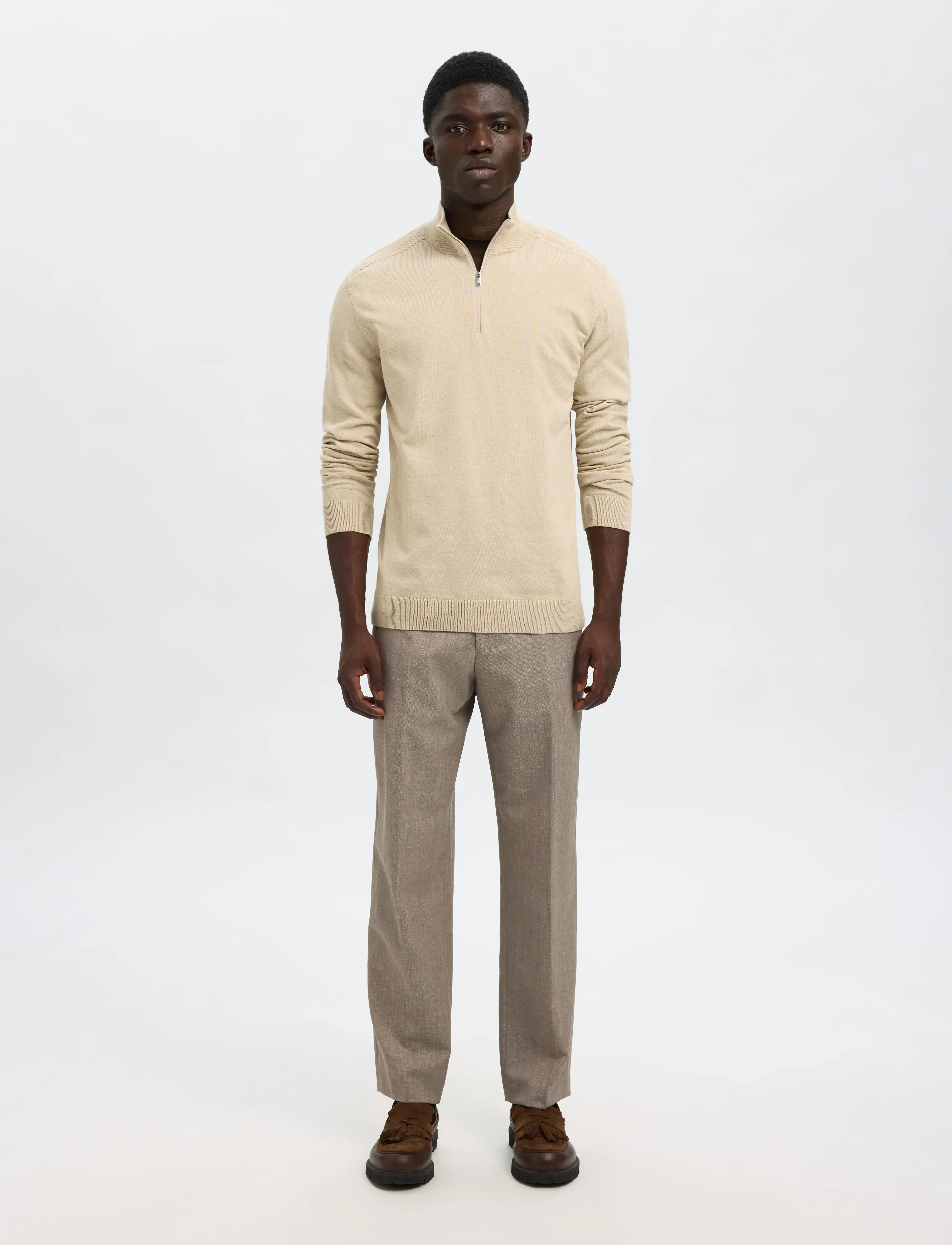 Selected - SLHBERG LS HALF ZIP NOOS - halfzip strik - oatmeal - 4