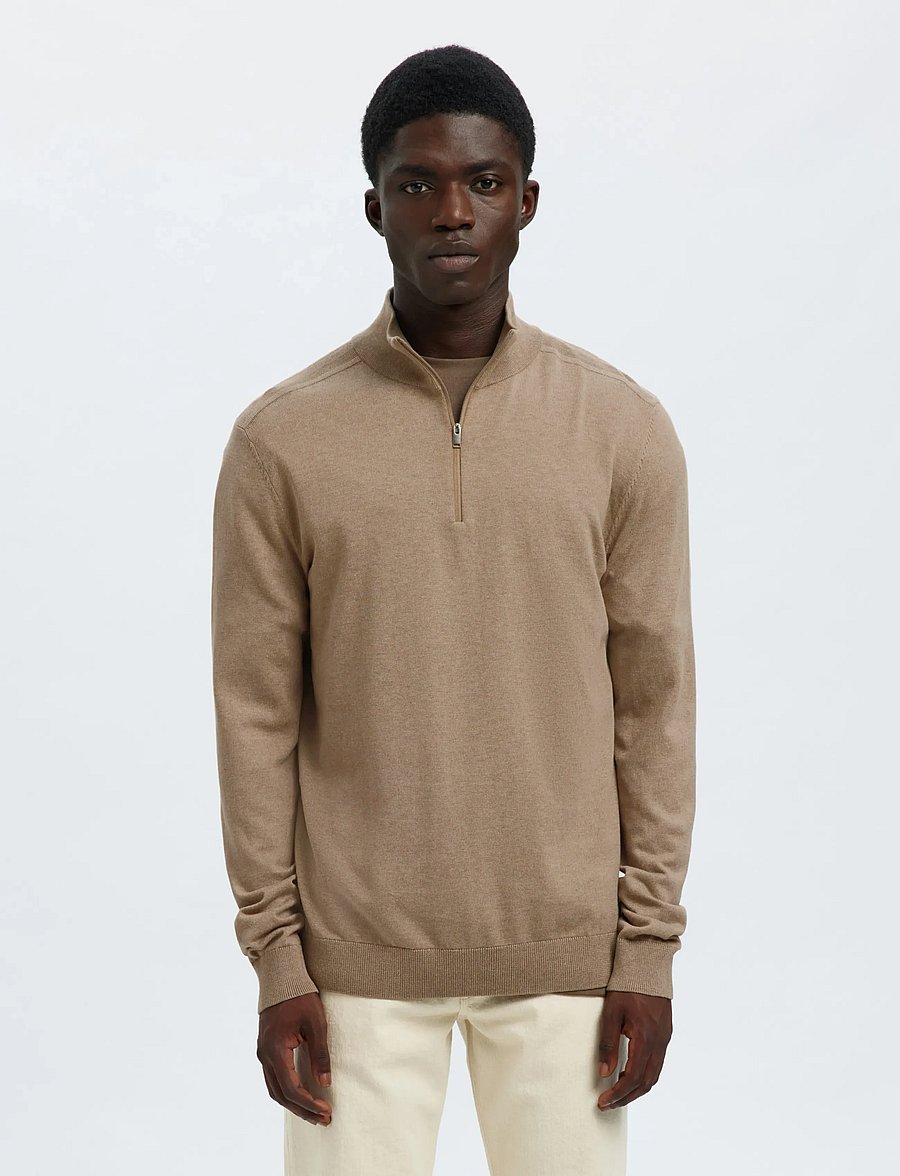 Selected - SLHBERG LS HALF ZIP NOOS - pullover mit halbem reißverschluss - savannah tan - 0