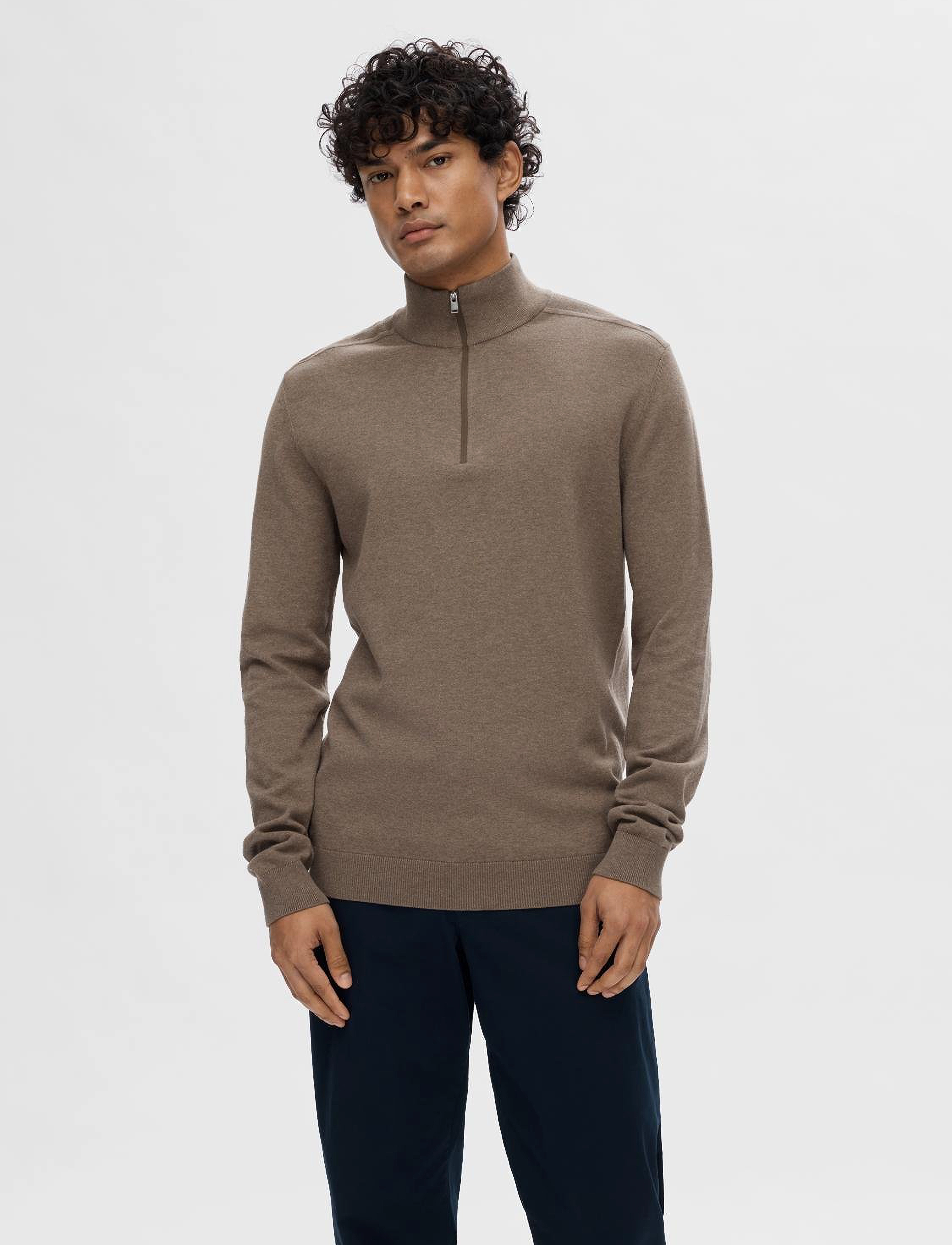 Selected Slmberg Ls Half Zip Noos, Mænd, Halv Lynlås Cardigan, Brun, Str: M