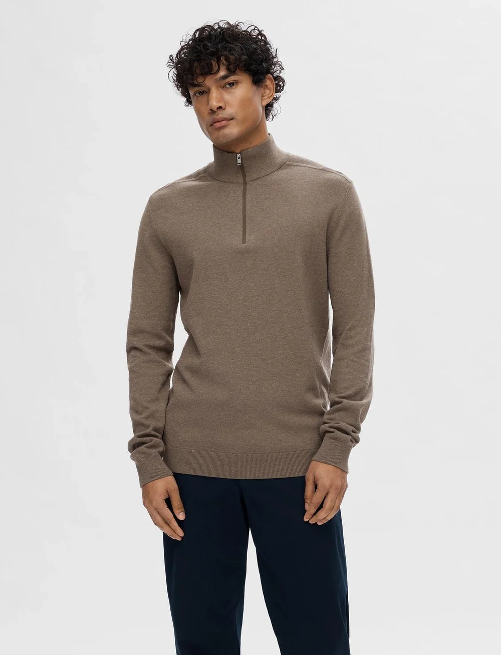 Selected - SLHBERG LS HALF ZIP NOOS - neuleet joissa puolipitkä vetoketju - teak - 0