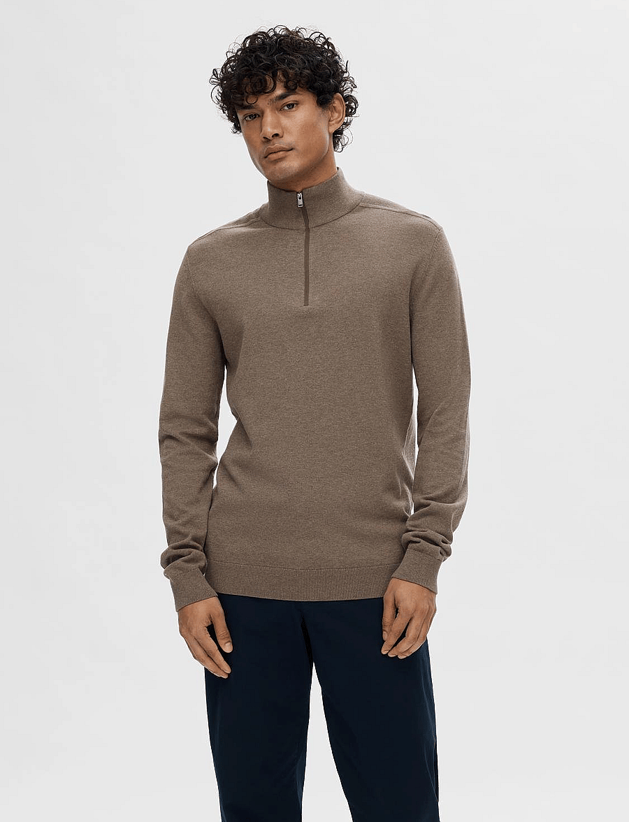 Selected - SLHBERG LS HALF ZIP NOOS - pullover mit halbem reißverschluss - teak - 0