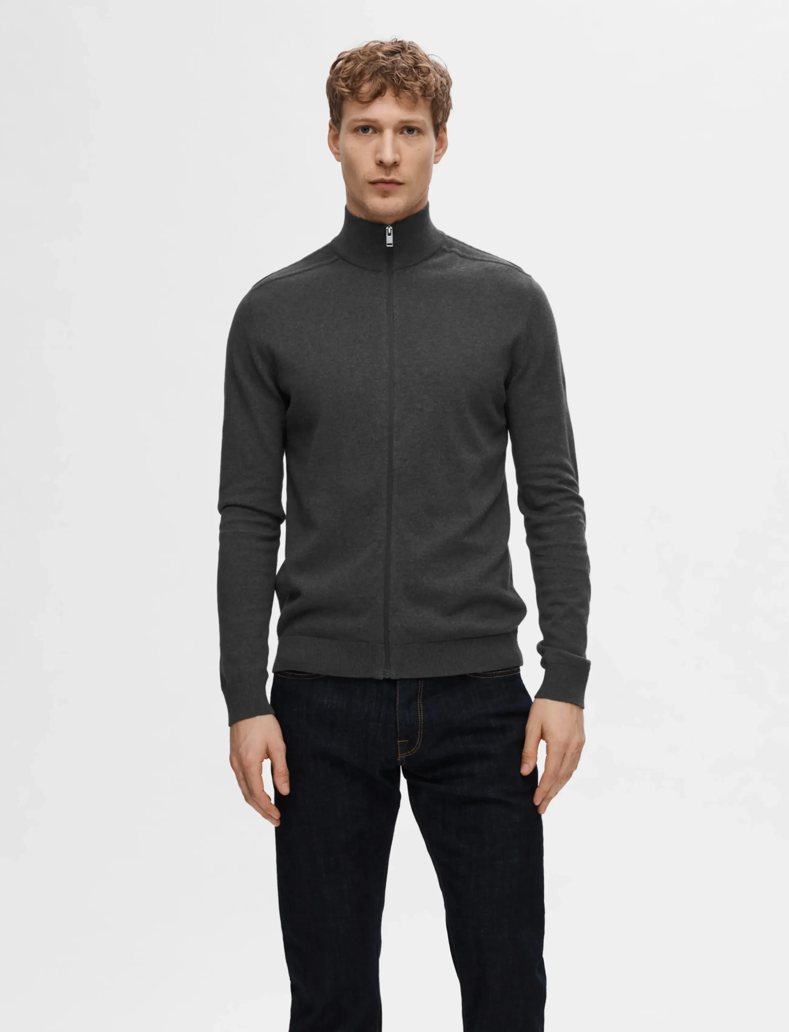 Selected Slmberg Full Zip Cardigan Noos, Mænd, Lynlås Cardigan, Grå, Str: S
