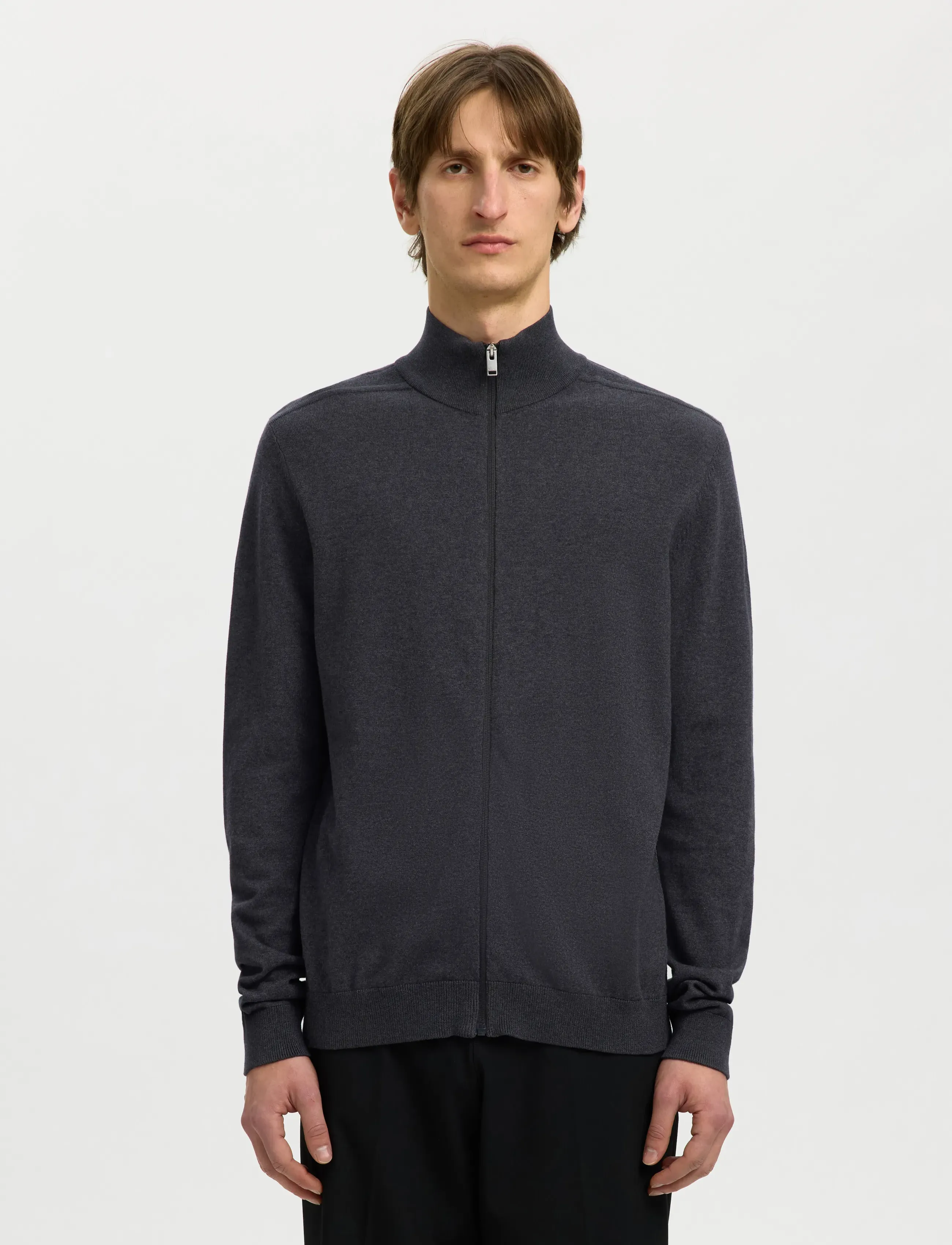 Selected - SLMBERG FULL ZIP CARDIGAN NOOS - fullzip strik - antracit - 0