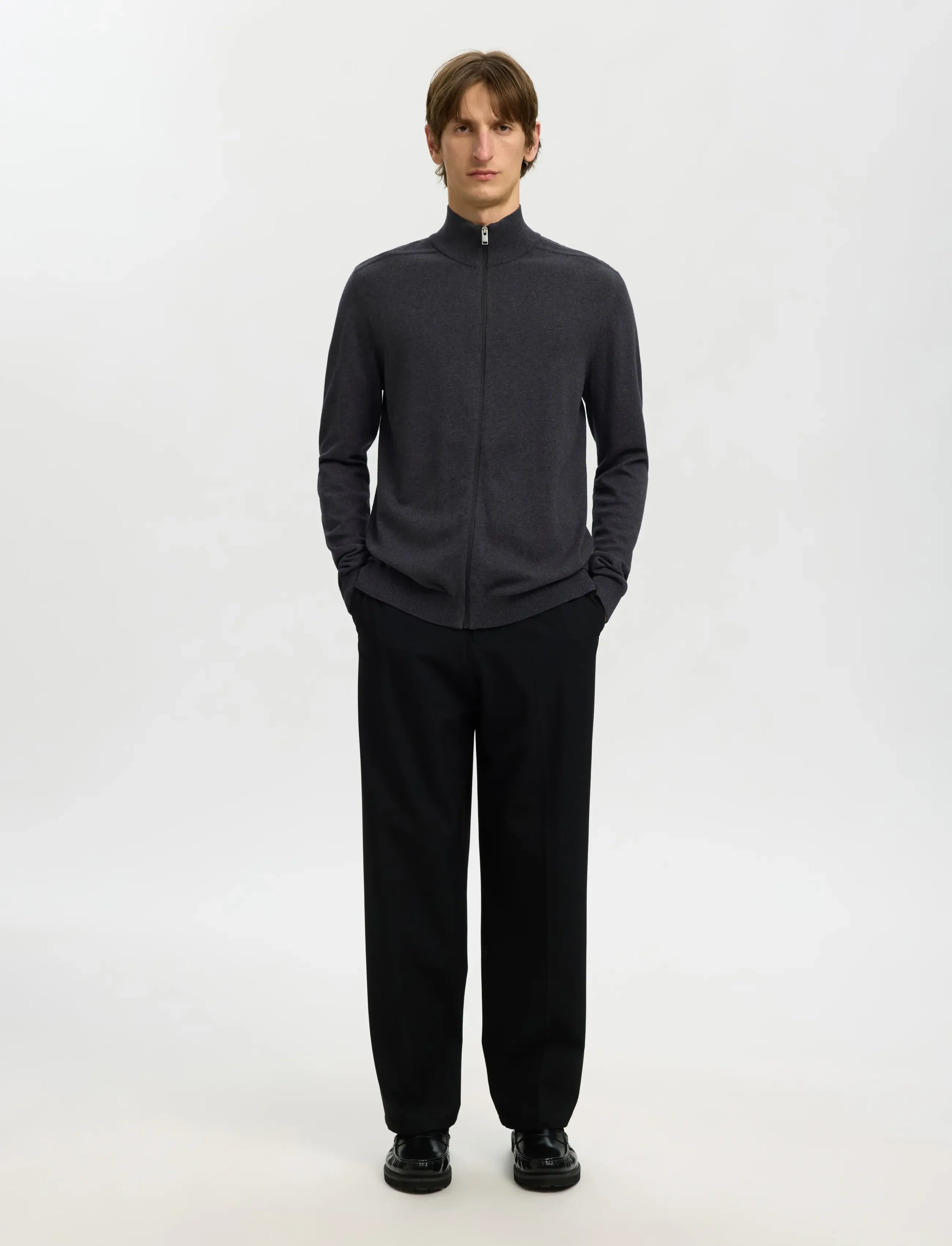 Selected - SLMBERG FULL ZIP CARDIGAN NOOS - fullzip strik - antracit - 5