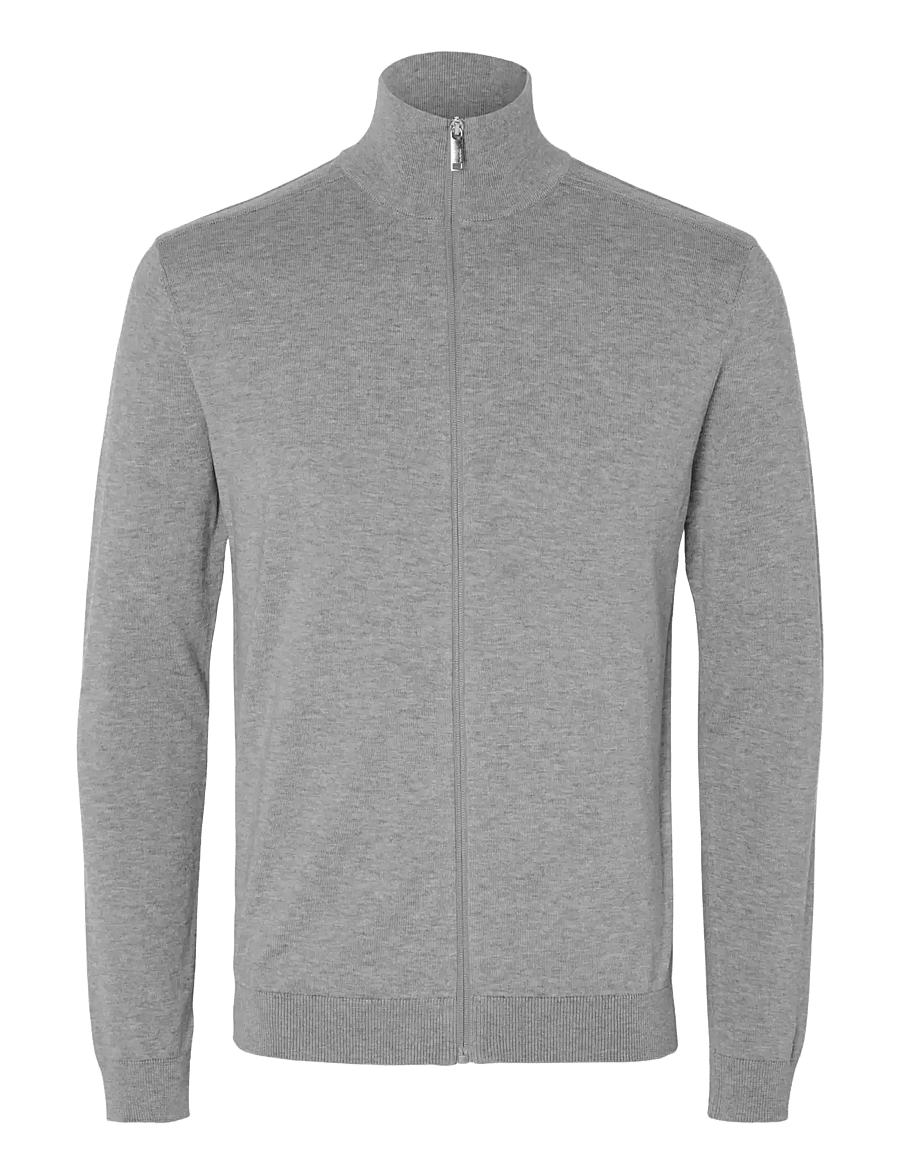 Selected - SLMBERG FULL ZIP CARDIGAN NOOS - pulls zippés - medium grey melange - 1