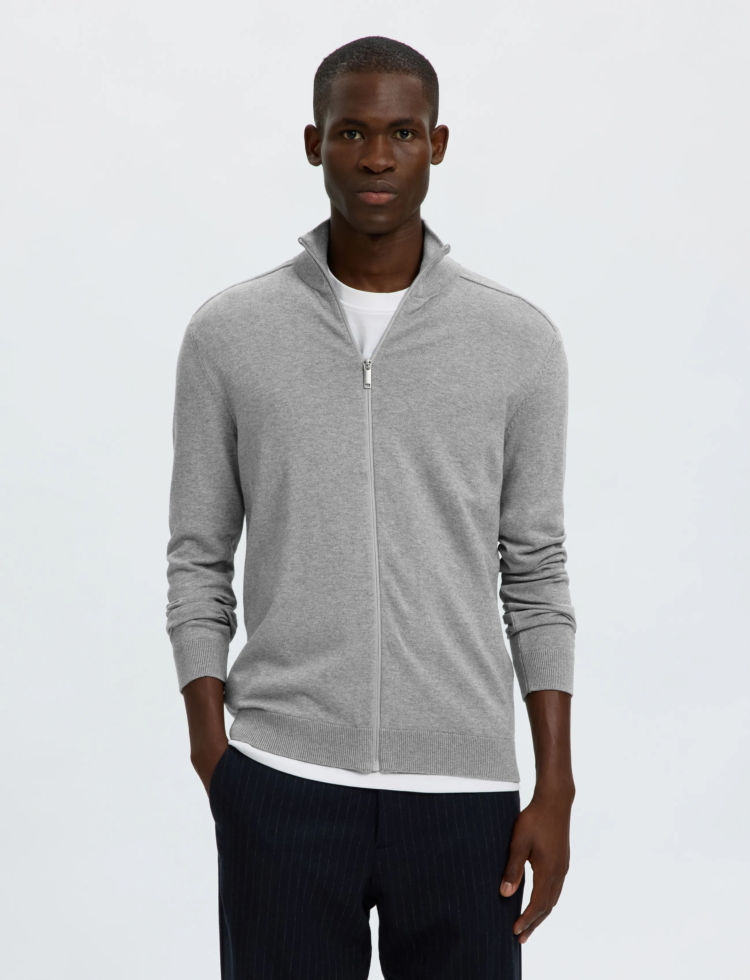 Selected Slmberg Full Zip Cardigan Noos, Mænd, Lynlås Cardigan, Grå, Str: XL