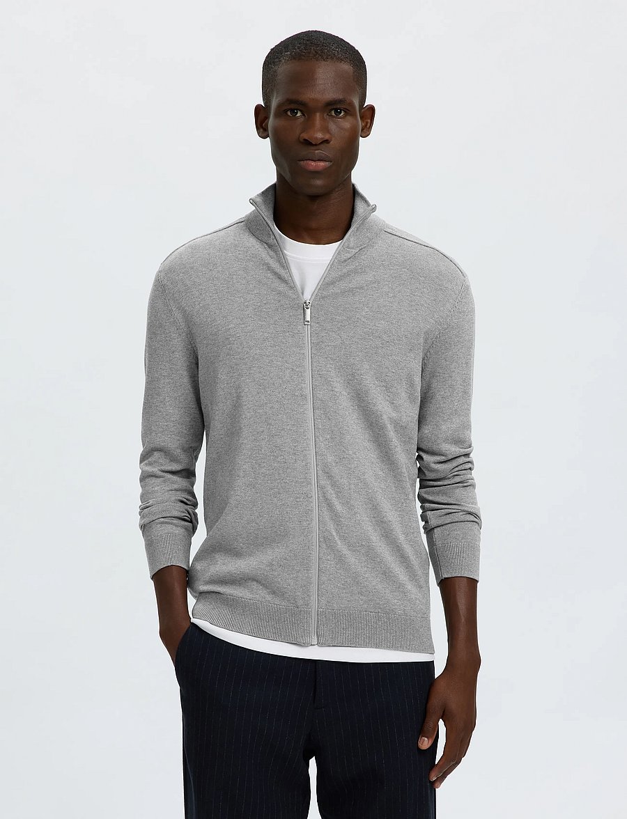 Selected - SLMBERG FULL ZIP CARDIGAN NOOS - pullover mit durchgehendem reißverschluss - medium grey melange - 0