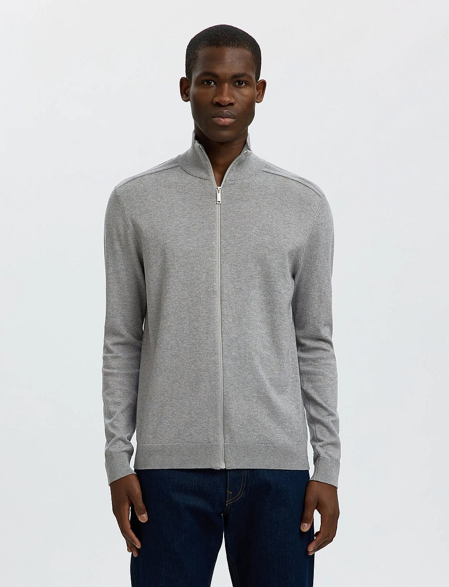 Selected - SLMBERG FULL ZIP CARDIGAN NOOS - pulls zippés - medium grey melange - 0