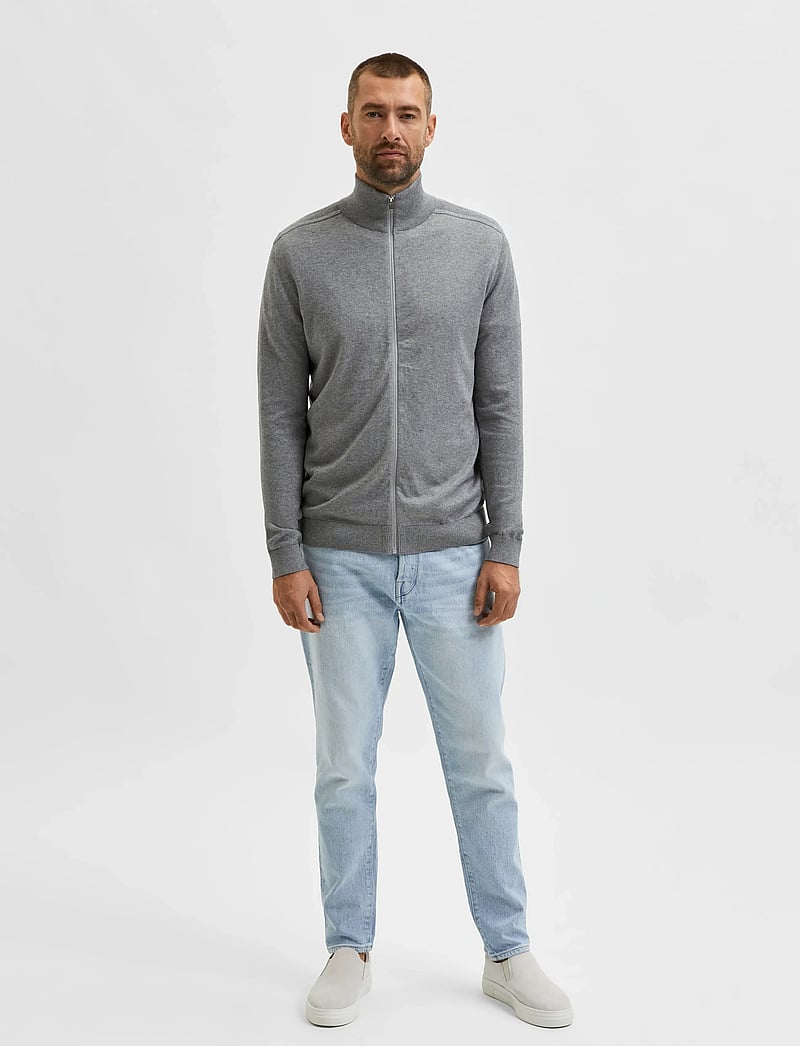 Selected - SLMBERG FULL ZIP CARDIGAN NOOS - full zip tröjor - medium grey melange - 4