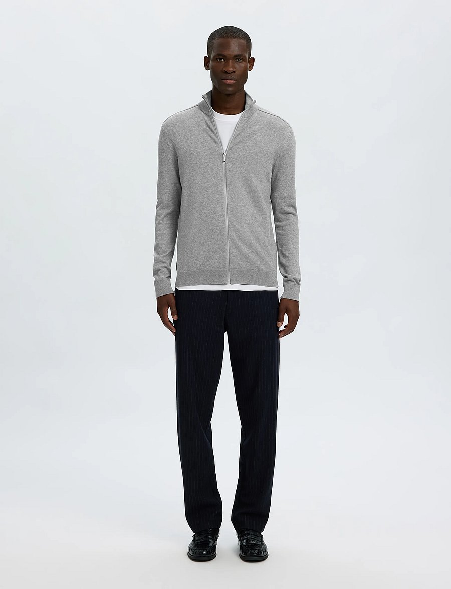 Selected - SLMBERG FULL ZIP CARDIGAN NOOS - pullover mit durchgehendem reißverschluss - medium grey melange - 4