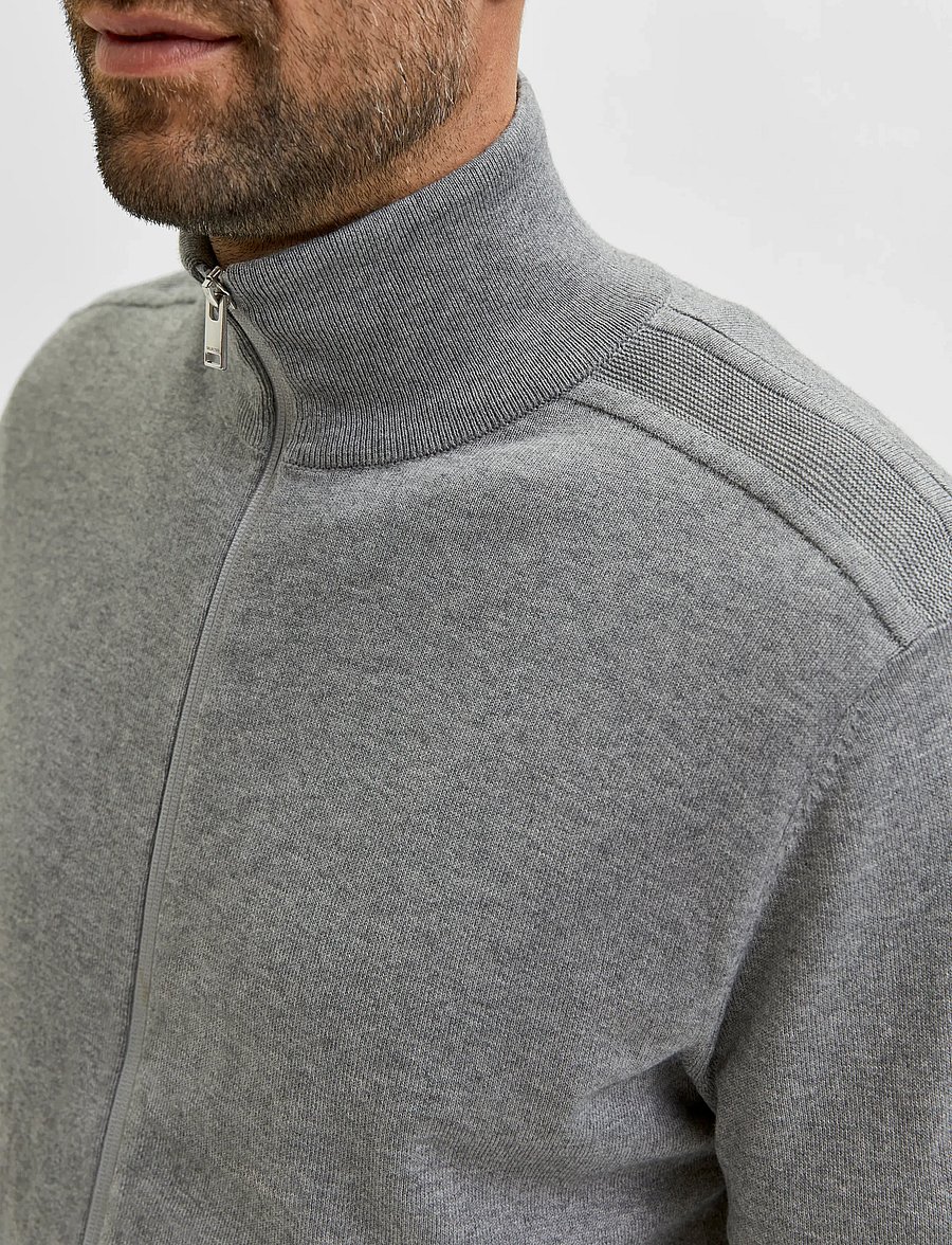 Selected - SLMBERG FULL ZIP CARDIGAN NOOS - pulls zippés - medium grey melange - 5