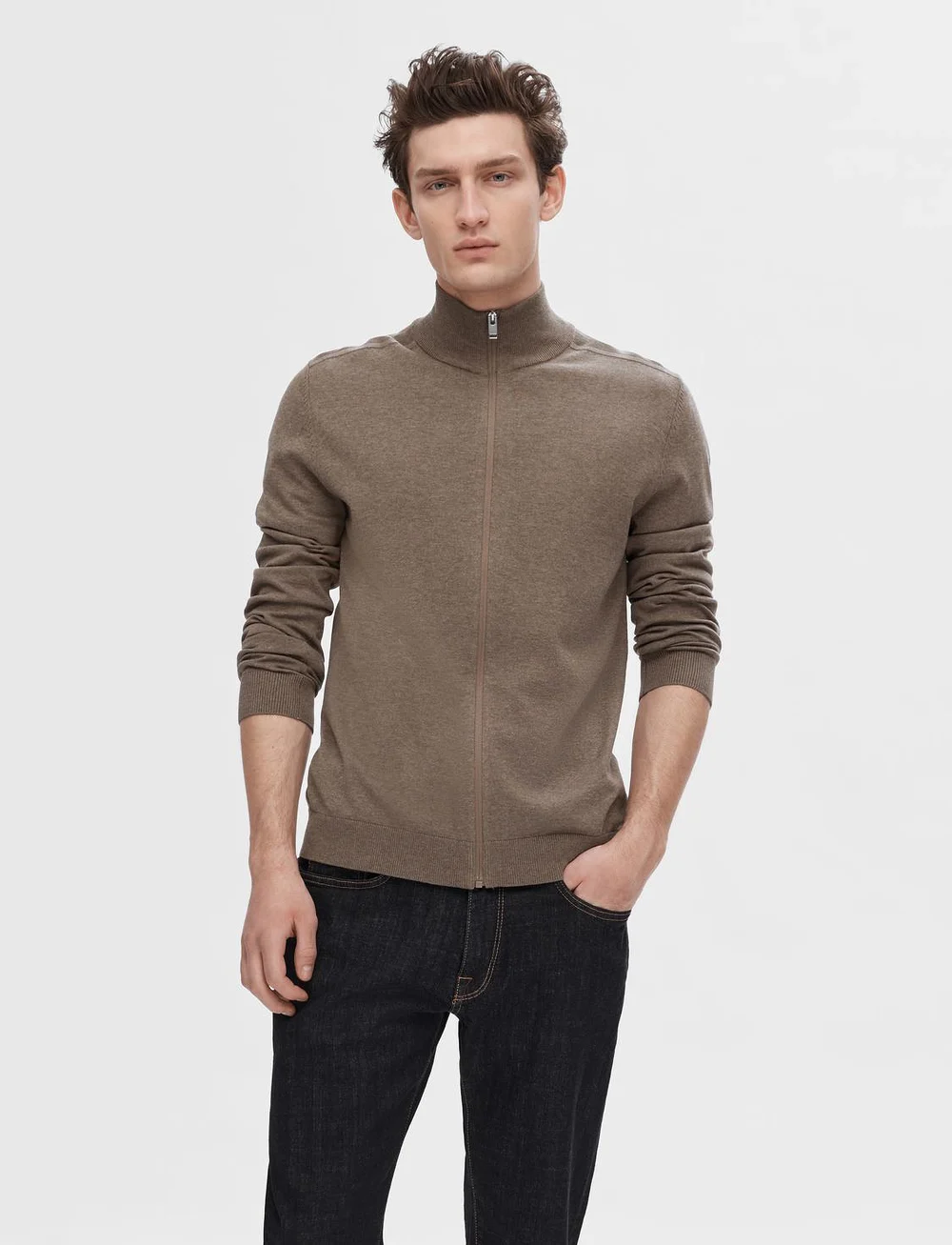 Selected - SLHBERG FULL ZIP CARDIGAN NOOS - full zip tröjor - teak - 0