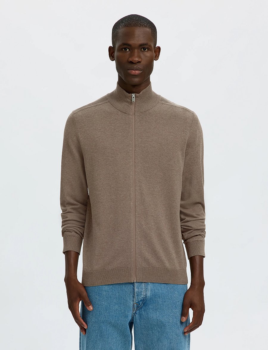 Selected - SLMBERG FULL ZIP CARDIGAN NOOS - pullover mit durchgehendem reißverschluss - teak - 0