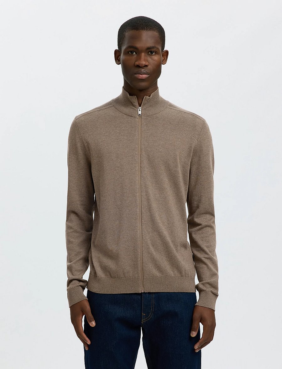 Selected - SLMBERG FULL ZIP CARDIGAN NOOS - pulls zippés - teak - 0