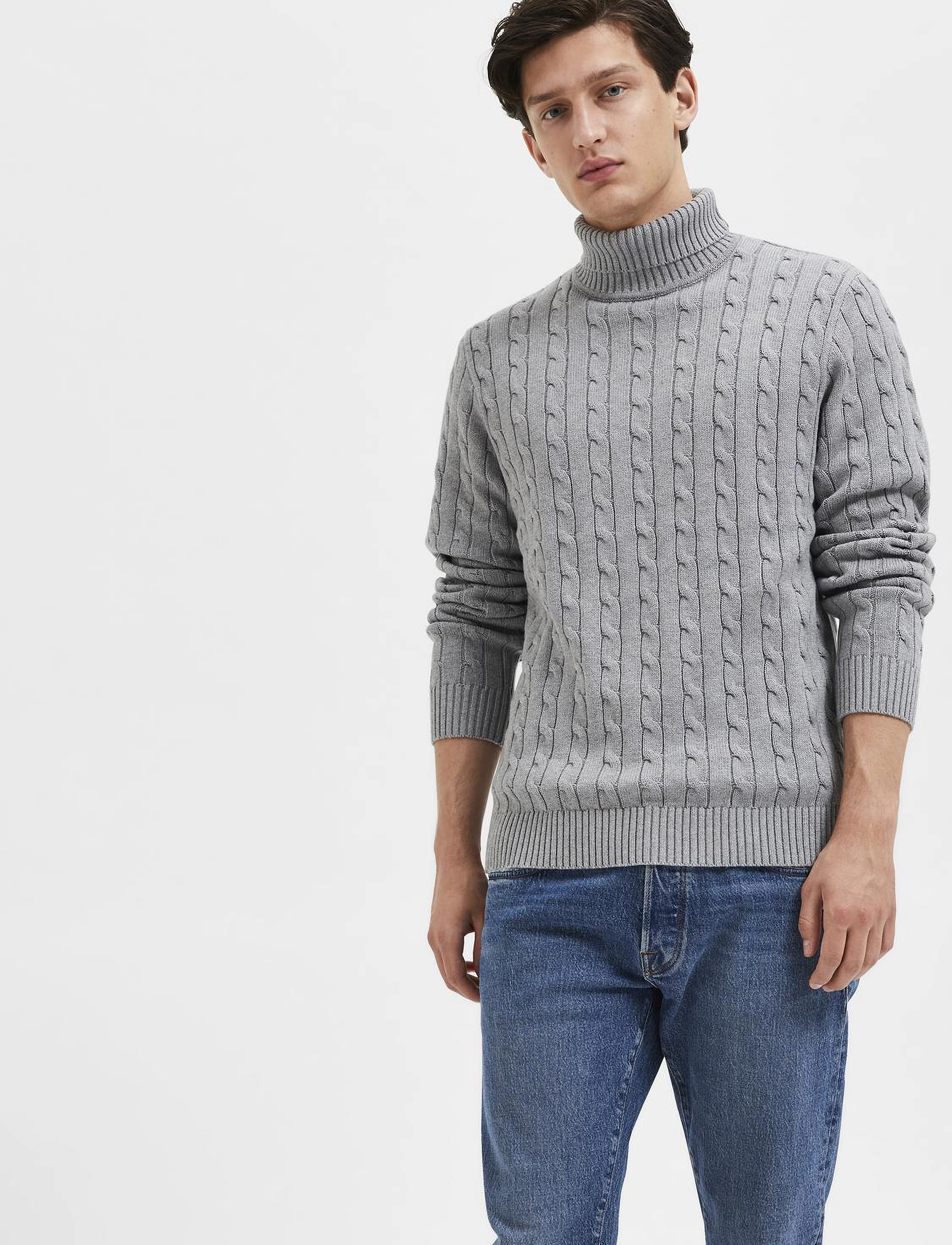 Selected - SLHRYAN STRUCTURE ROLL NECK - rollkragen - medium grey melange - 4
