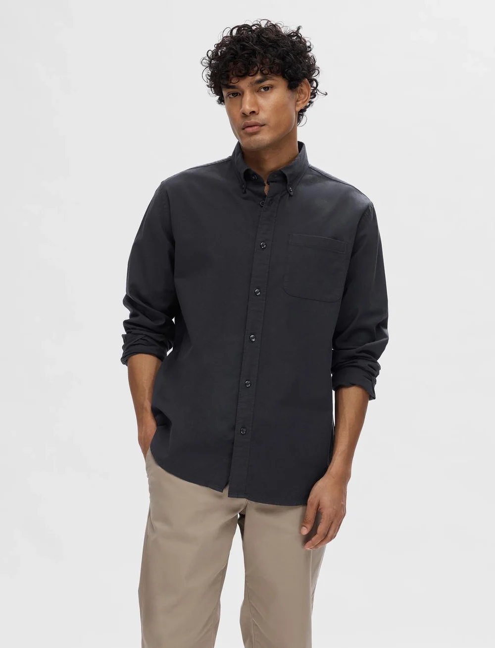 Selected - SLHREGRICK-OX SHIRT LS NOOS - striped shirts - black - 0