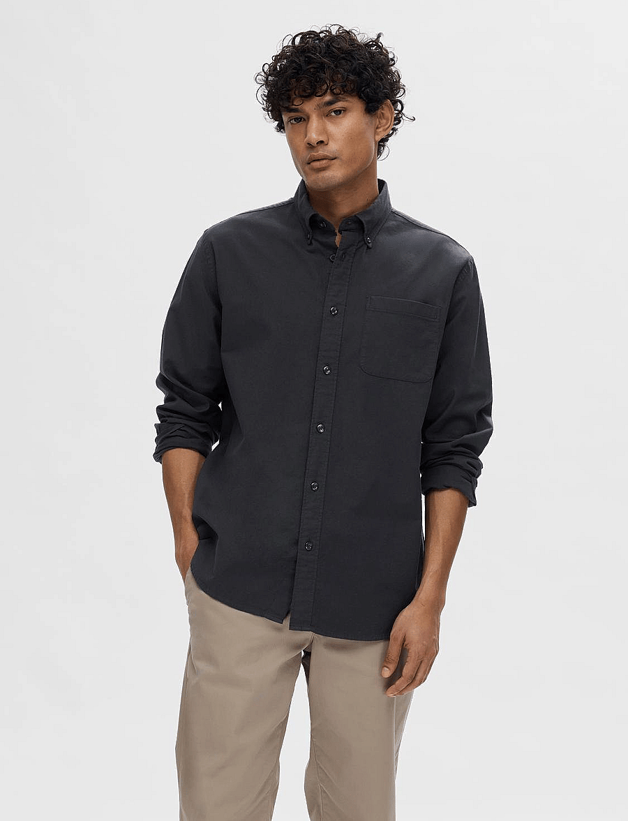 Selected - SLMREGCOLE RICK-OX SHIRT LS NOOS - koszule w paski i prążki - black - 0